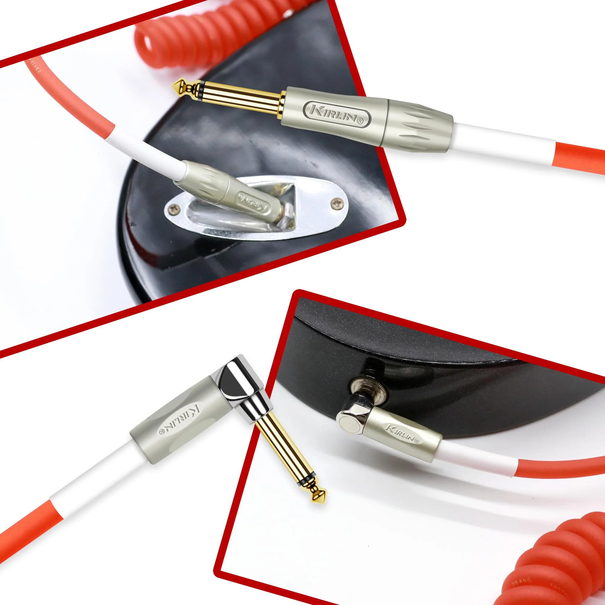 KIRLIN Cable Kirlin IMK-202PFGL-30/RDF-Straight Premium Coil Instrument Cable, Red Translucent PVC Jacket-30ft, 1/4" Mono Plug, Straight to Right Angle, (IMK-202PFGL-30/RDF) - Image 3