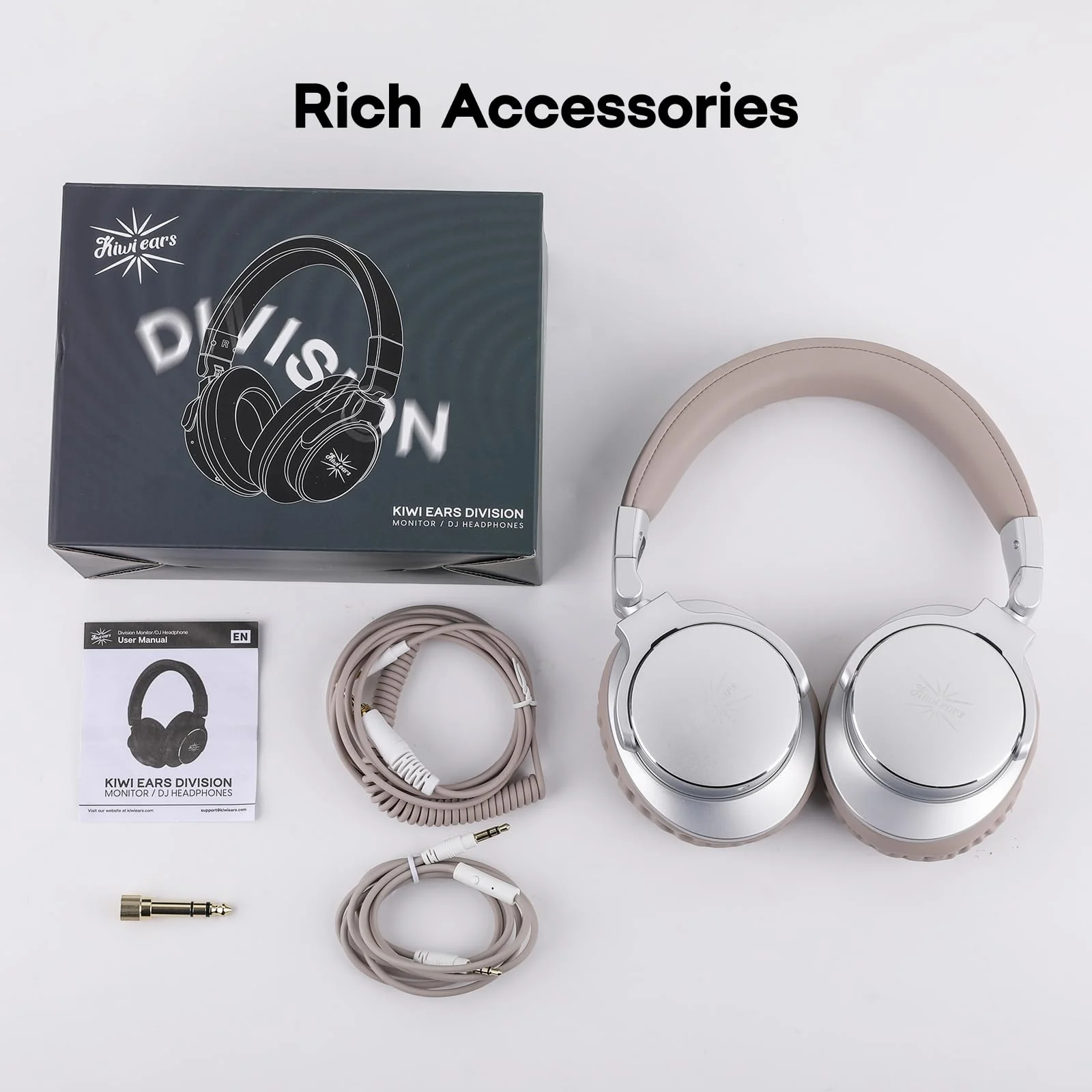 Kiwi Ears Division Monitor/DJ Headphones, Wired Over Ear Headphones, Gaming Headset, Mixing DJ Stereo Headsets with 40mm Drivers, 3.5mm/6.35mm Audio Jack for AMP Computer Recording Podcast Silver - Image 6