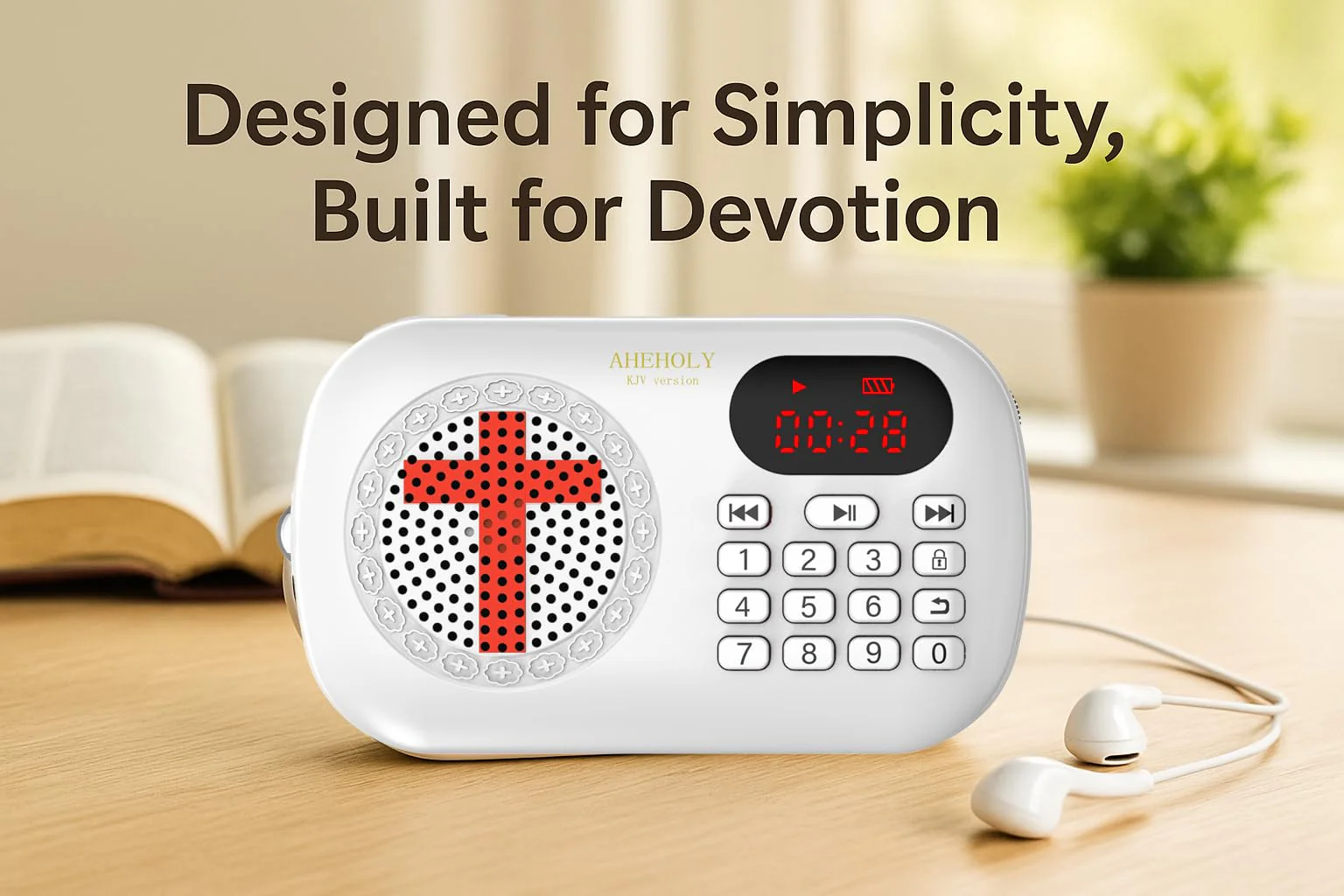 KJV Audio Bible Player – Portable Electronic Bible Device, Offline Rechargeable Scripture Player with Simple Buttons for Seniors & Home Use, White - Image 6