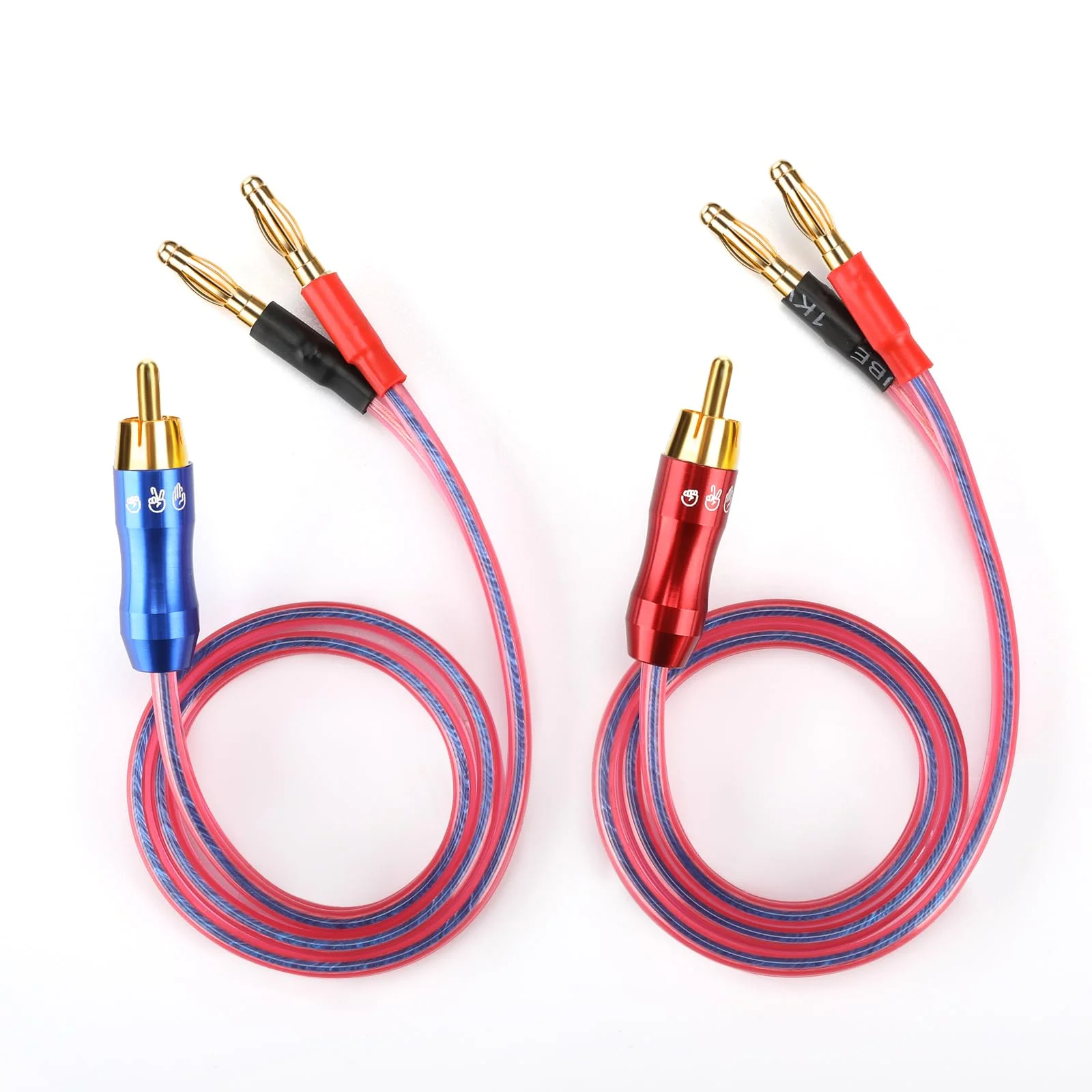 KK R1-B2-D0.5 4N OFC Speaker Wire Pair with RCA Male (Blue & Red) to 2 Pair Banana（4banana） Plugs 1.64Foot-Pair KK R1-B2-D0.5 3M/9.8Foot - Image 2