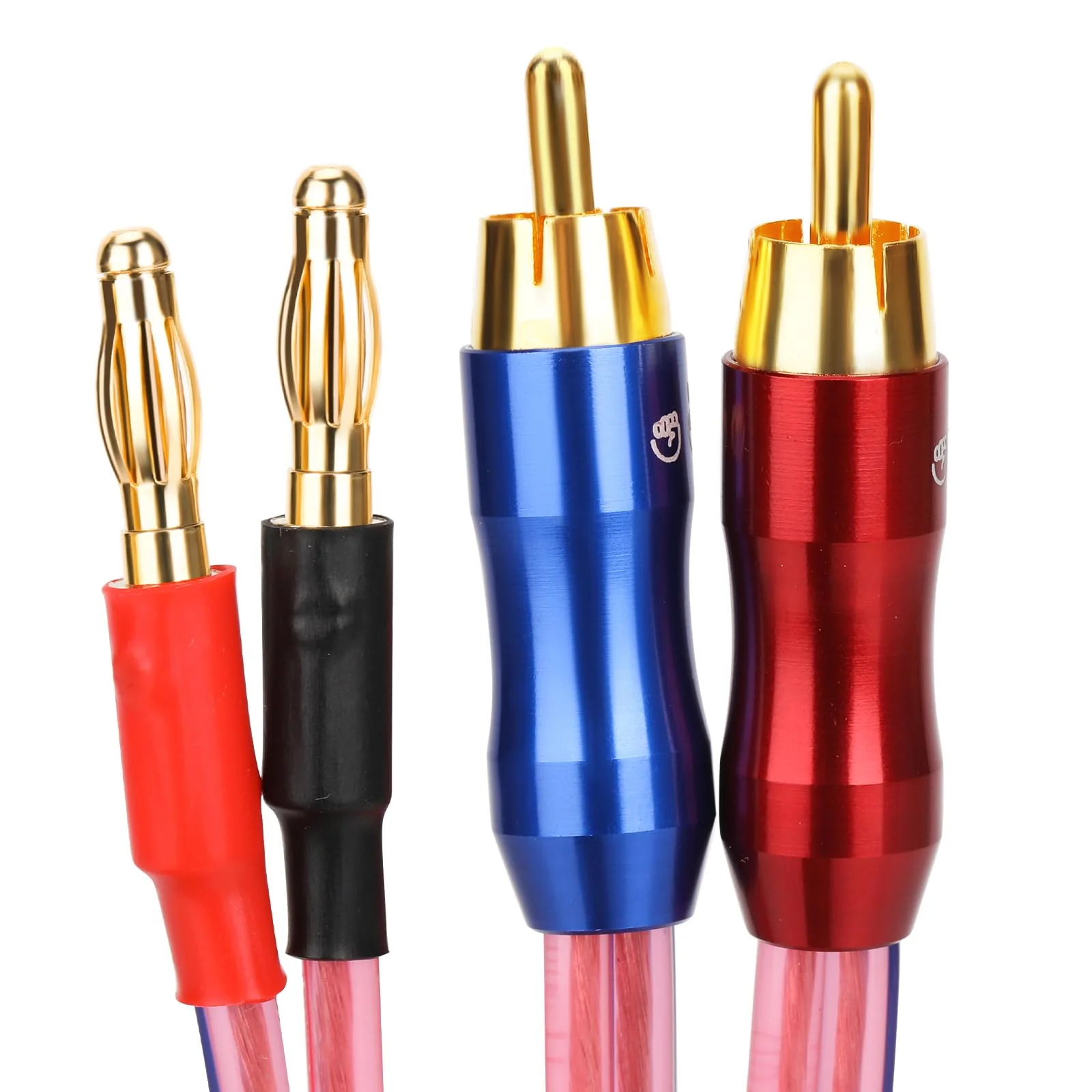 KK R1-B2-D0.5 4N OFC Speaker Wire Pair with RCA Male (Blue & Red) to 2 Pair Banana（4banana） Plugs 1.64Foot-Pair KK R1-B2-D0.5 3M/9.8Foot - Image 3