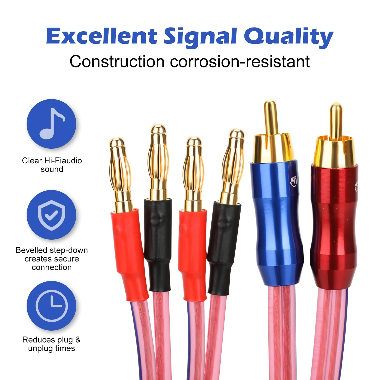 KK R1-B2-D0.5 4N OFC Speaker Wire Pair with RCA Male (Blue & Red) to 2 Pair Banana（4banana） Plugs 1.64Foot-Pair KK R1-B2-D0.5 3M/9.8Foot - Image 5