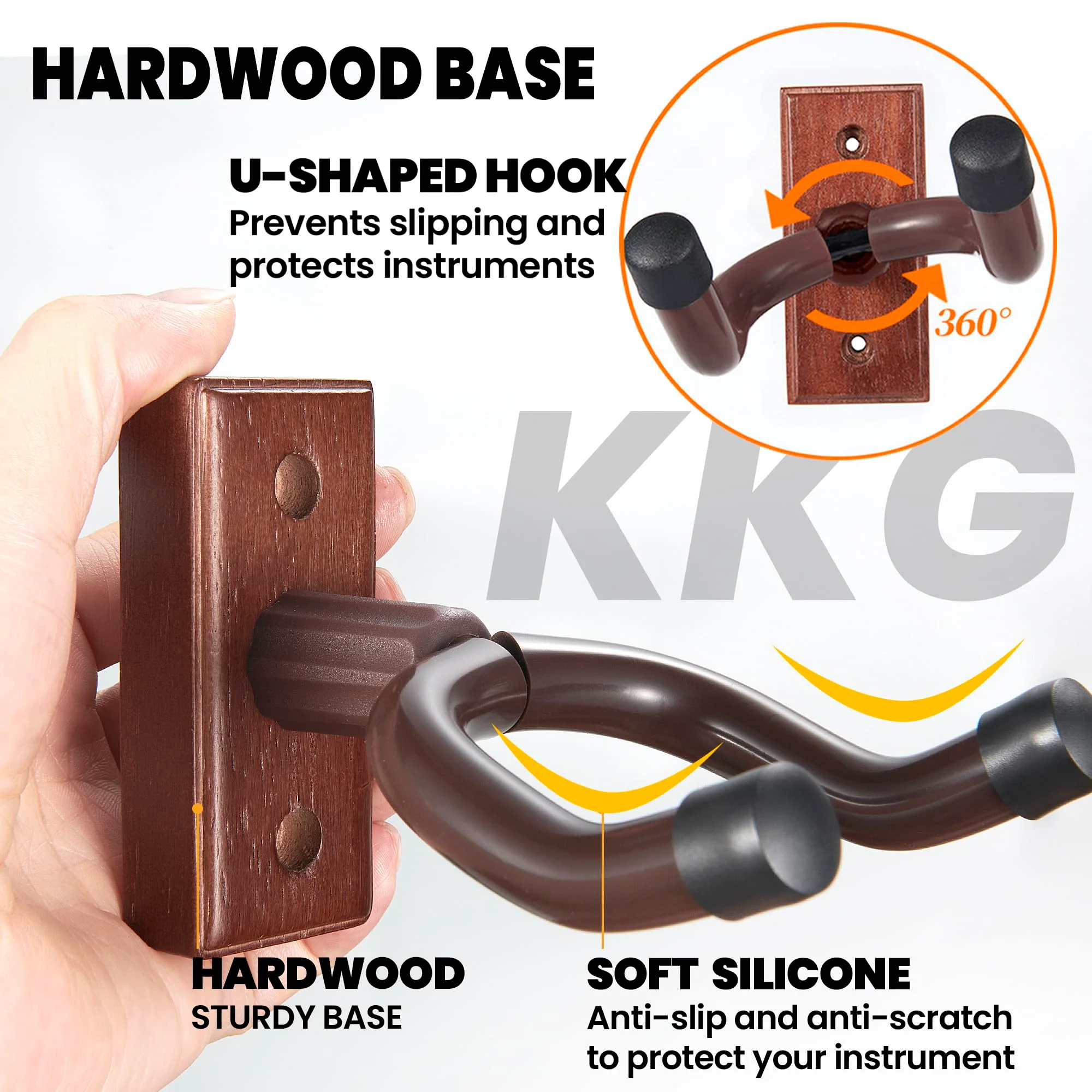 KKG 2pack Guitar Wall Mount Wood Hanger,and 2pack Guitar Strap with Guitar Pick and Strap Button Accessories for Safe Storage and Display for Acoustic Electric Guitar Bass Banjo and Instruments. A:2 Hanger& 2 Strap - Image 5