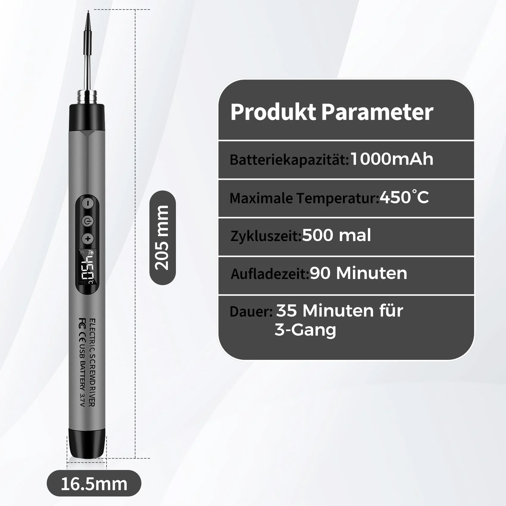 KKMOL Battery Soldering Iron Set, USB Rechargeable Soldering Iron with LCD, Temperature Adjustable 330 °C - 450 °C, 3 Soldering Tips, Soldering Wire, Soldering Paste, Professional Safe Complete Gray - Image 7