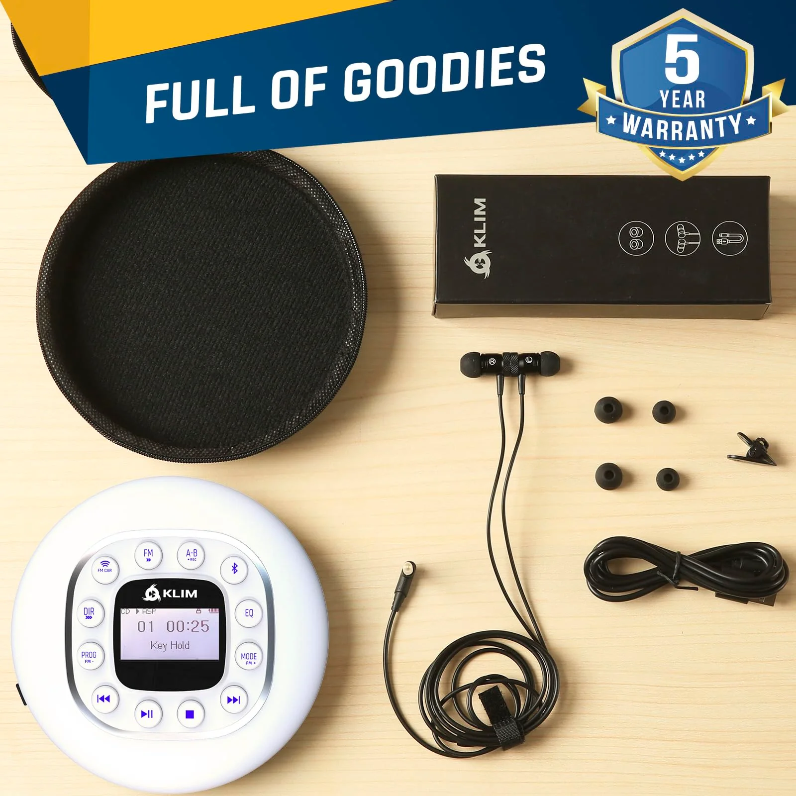 KLIM Journey + Portable CD Player Walkman with Long-Lasting Battery + New 2024 + w/Headphones + Radio FM + Compatible MP3 CD Player + SD Card, FM Transmitter, Bluetooth + Ideal for Cars - White - Image 6