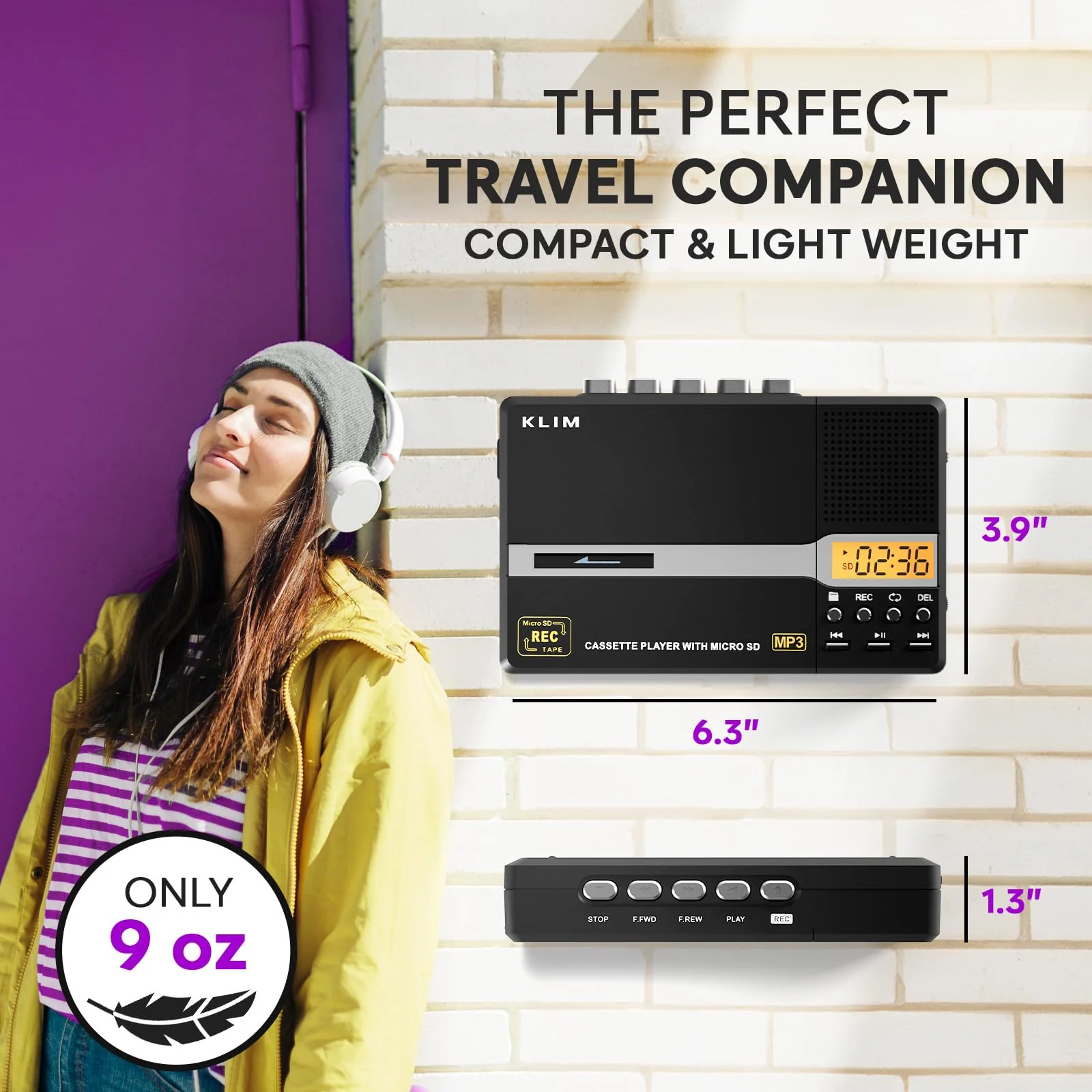 KLIM K10 Portable Cassette Tape Player & Tape Recorder, Cassette to MP3 Converter + Built-in Microphone & Speaker + USB PC Transfer + Battery/USB Powered + 8GB SD Card + Earphones - Image 7