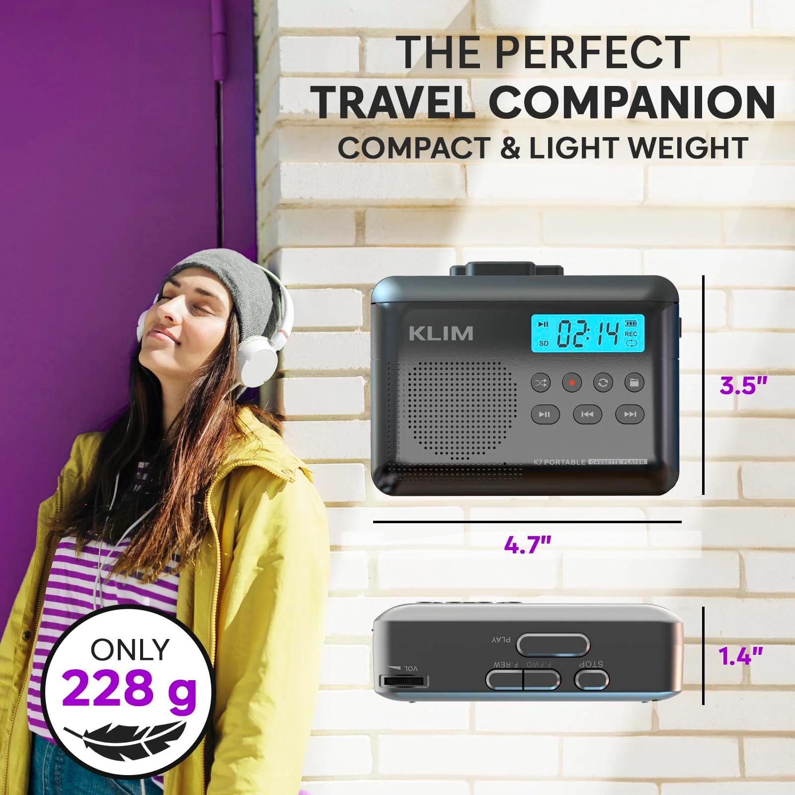KLIM K7 Cassette Tape Player - Cassette to MP3 Converter - Portable - Built-in Microphone & Speaker - Rechargeable Battery - Earphones - 16GB SD Card - Ash - Image 7