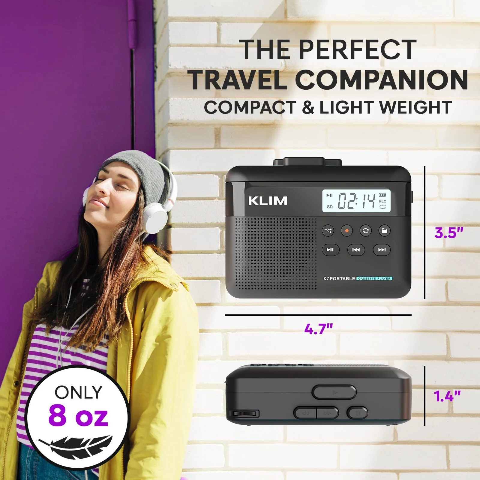 KLIM K7 Cassette Tape Player + Cassette to MP3 Converter + Portable Cassette Player + Built-in Microphone & Speaker + Rechargeable Battery + Earphones + 32GB SD Card 32GB Black - Image 7