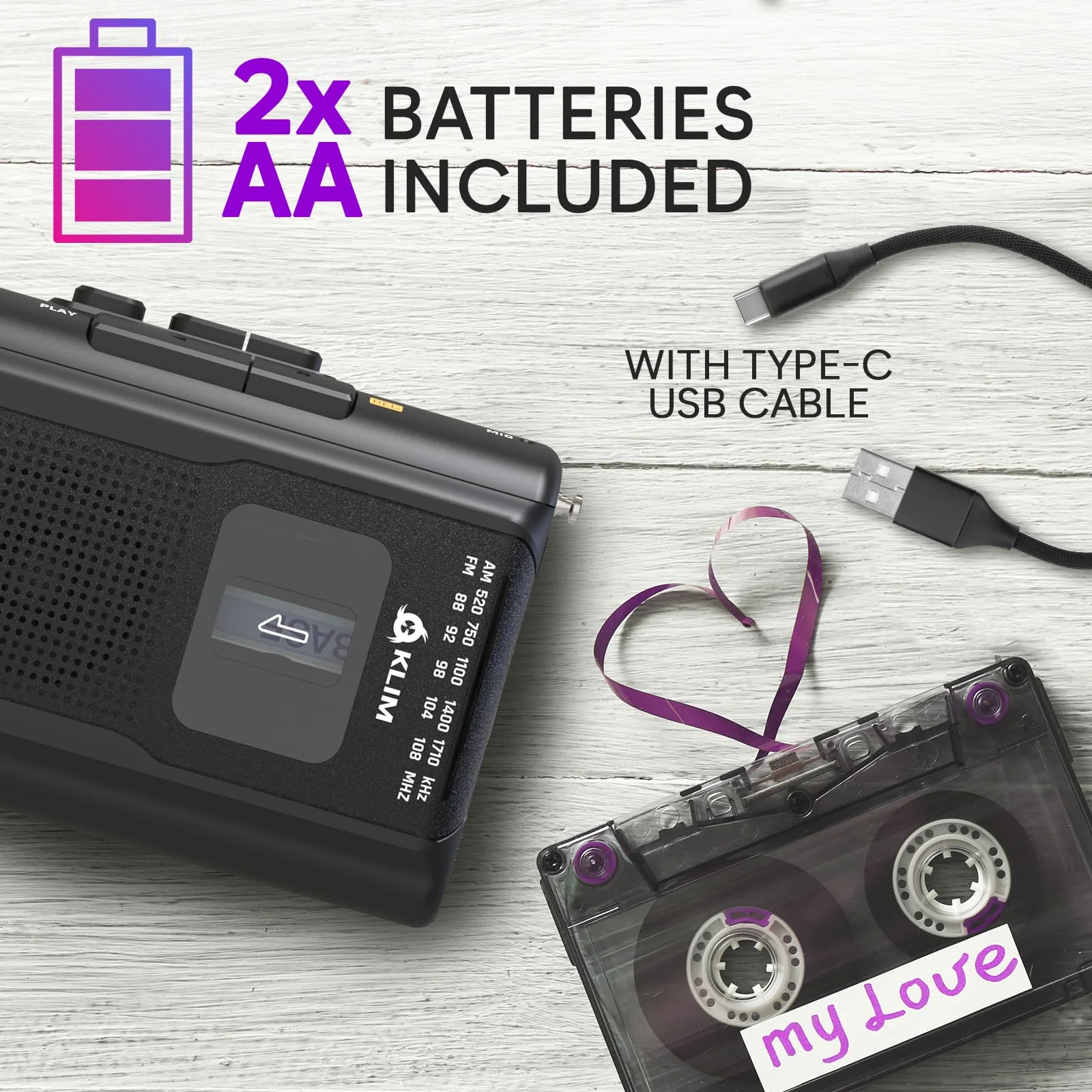 KLIM K8 Cassette Tape Player Portable with F1 Headphones - Cassette Recorder - New Version - AM/FM Walkman - Built-in Microphone & Speaker - Headphone Jack & Earphones - Black Black Wih F1 - Image 5