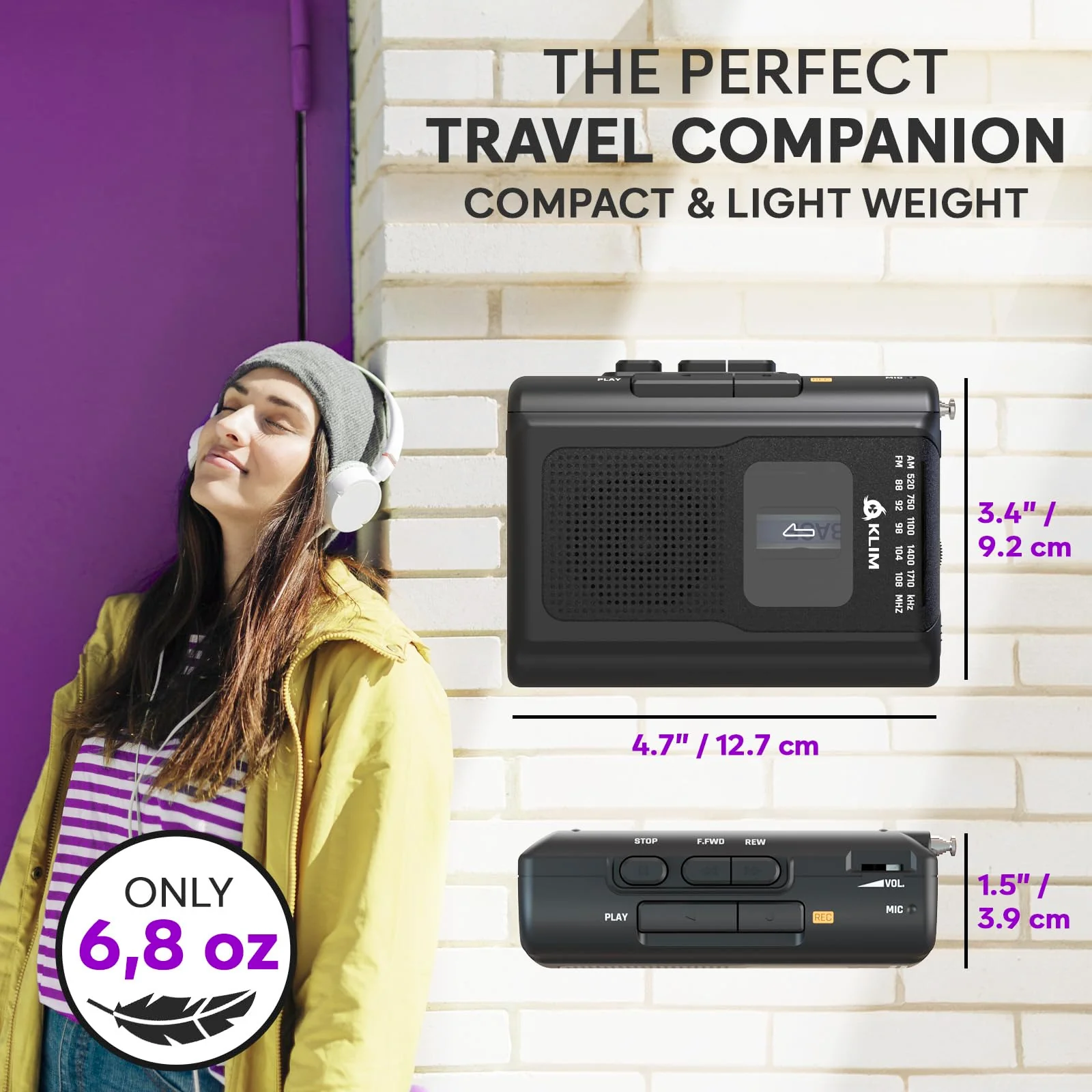 KLIM K8 Cassette Tape Player Portable with F1 Headphones - Cassette Recorder - New Version - AM/FM Walkman - Built-in Microphone & Speaker - Headphone Jack & Earphones - Black Black Wih F1 - Image 7