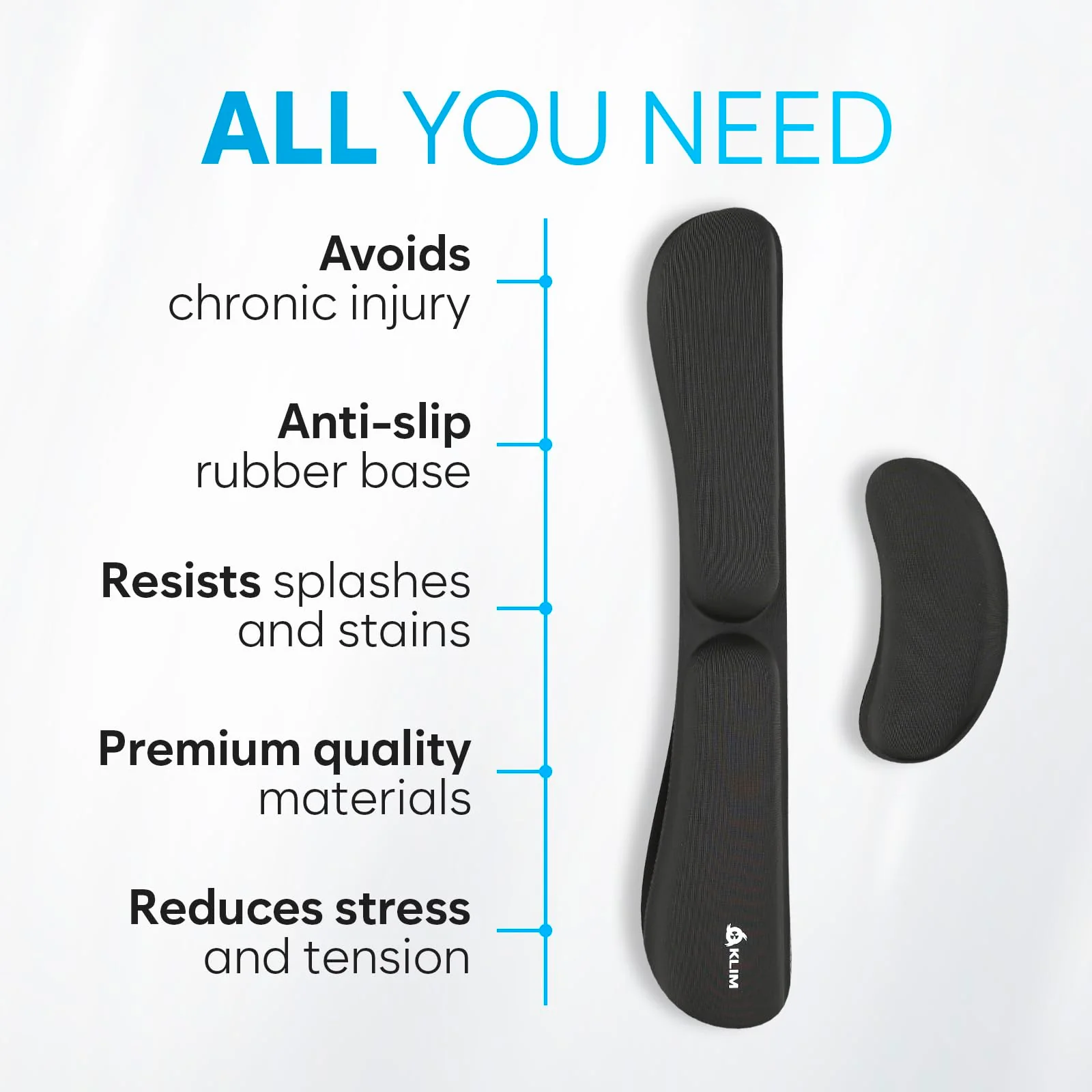KLIM Mouse & Keyboard Wrist Rest Set - Silky Gel Memory Foam - Ergonomic Wrist Rest for Computer Keyboard, Wrist Pad for Keyboard + Wrist Rest for Mouse - for Gaming and Office - Pain Relief - Black Keyboard & Mouse Wristrest - Image 5