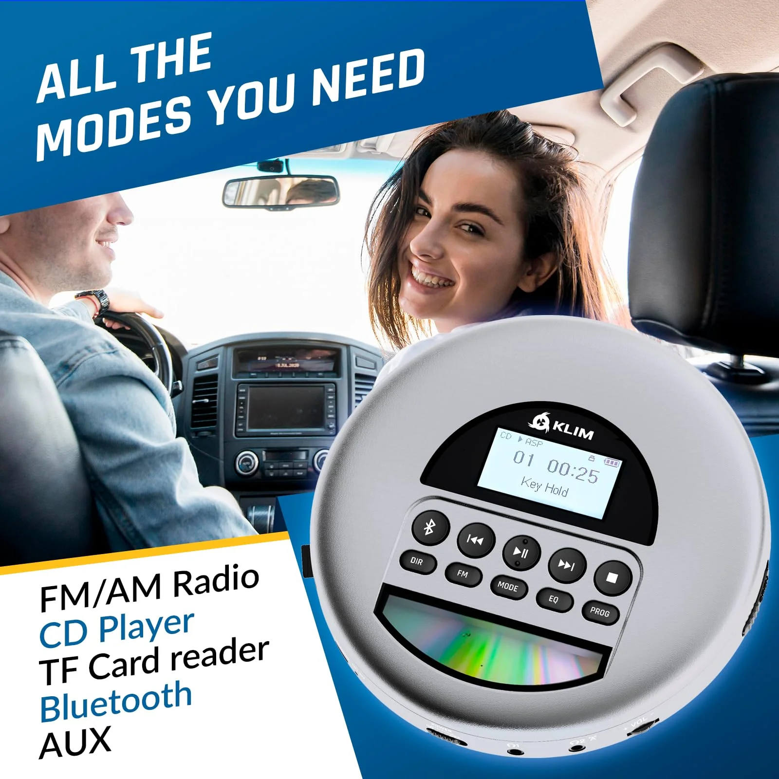 KLIM Nomad - New Version - Portable CD Player Walkman with Long-Lasting Battery - with Headphones - Radio FM - Compatible MP3 CD Player Portable - TF Card Radio FM Bluetooth - Ideal for Cars - Grey - Image 3