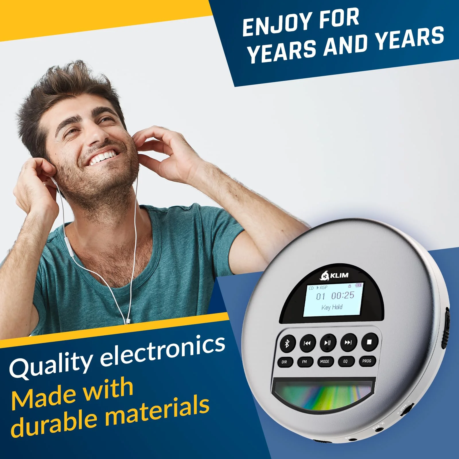KLIM Nomad - New Version - Portable CD Player Walkman with Long-Lasting Battery - with Headphones - Radio FM - Compatible MP3 CD Player Portable - TF Card Radio FM Bluetooth - Ideal for Cars - Grey - Image 6