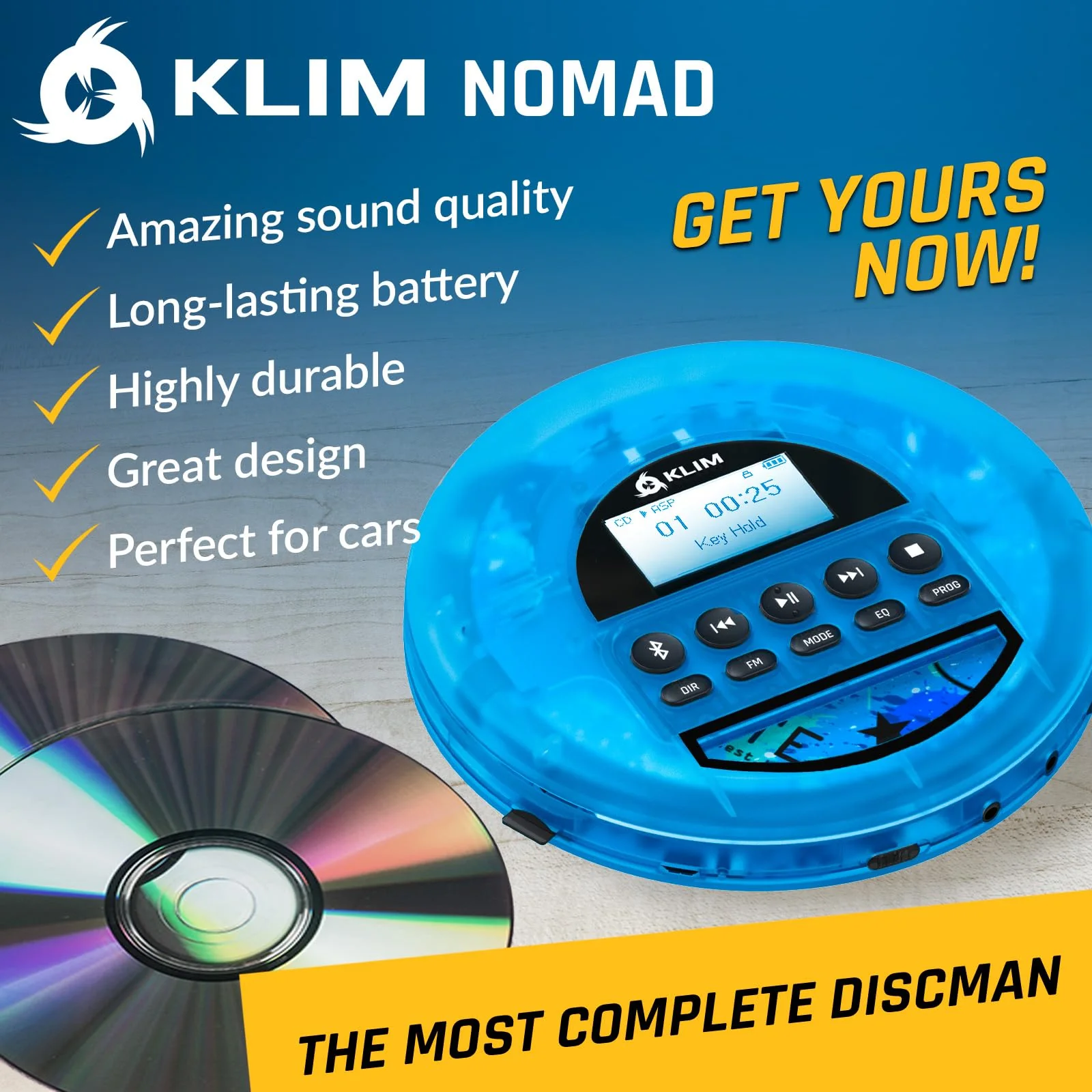 KLIM Nomad Transparent Blue - Portable CD Player Walkman with Long-Lasting Battery - Includes Headphones - Discman MP3 Player - TF Card FM Radio Bluetooth AUX - Ideal for Home, Cars - 2024 Version - Image 3