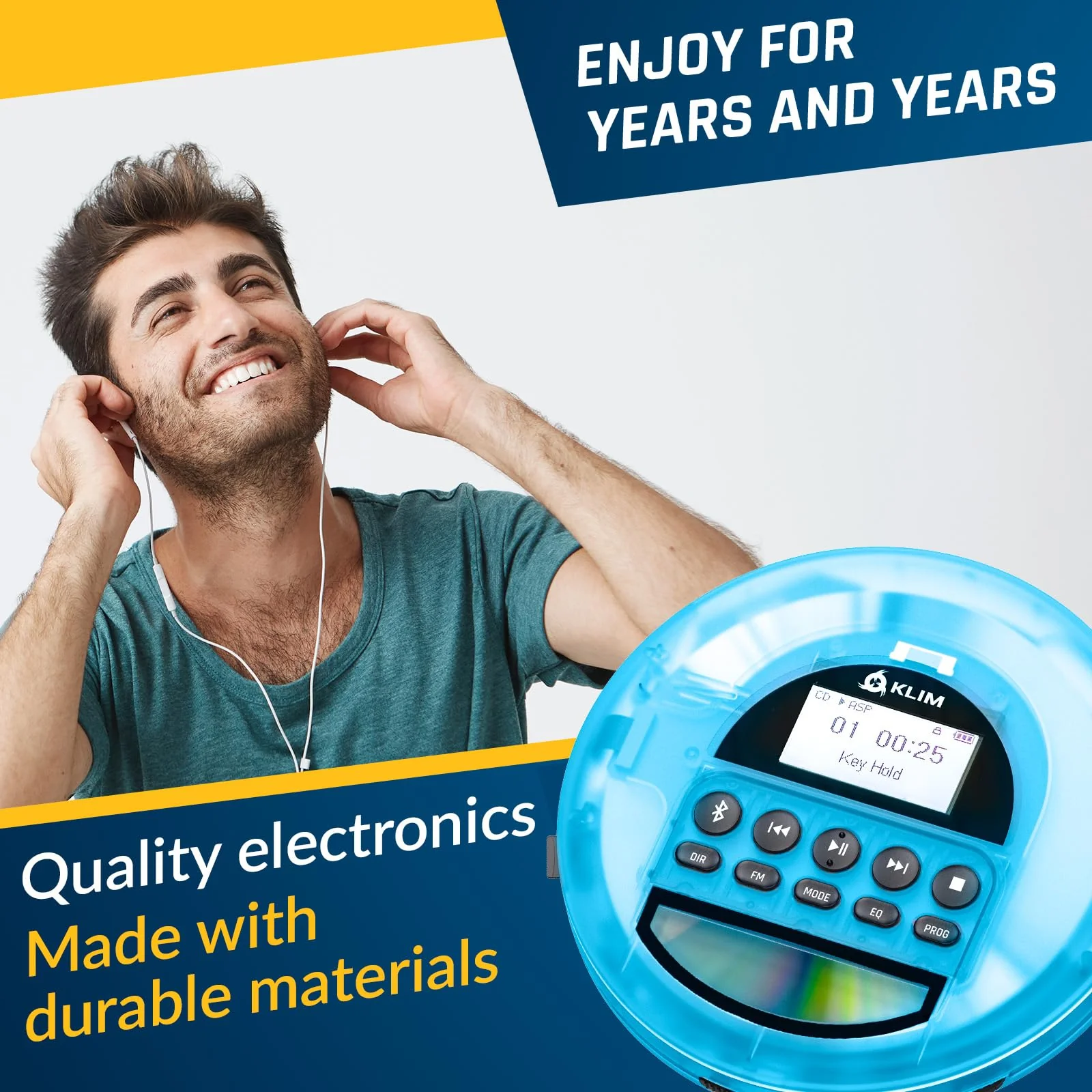 KLIM Nomad Transparent Blue - Portable CD Player Walkman with Long-Lasting Battery - Includes Headphones - Discman MP3 Player - TF Card FM Radio Bluetooth AUX - Ideal for Home, Cars - 2024 Version - Image 5