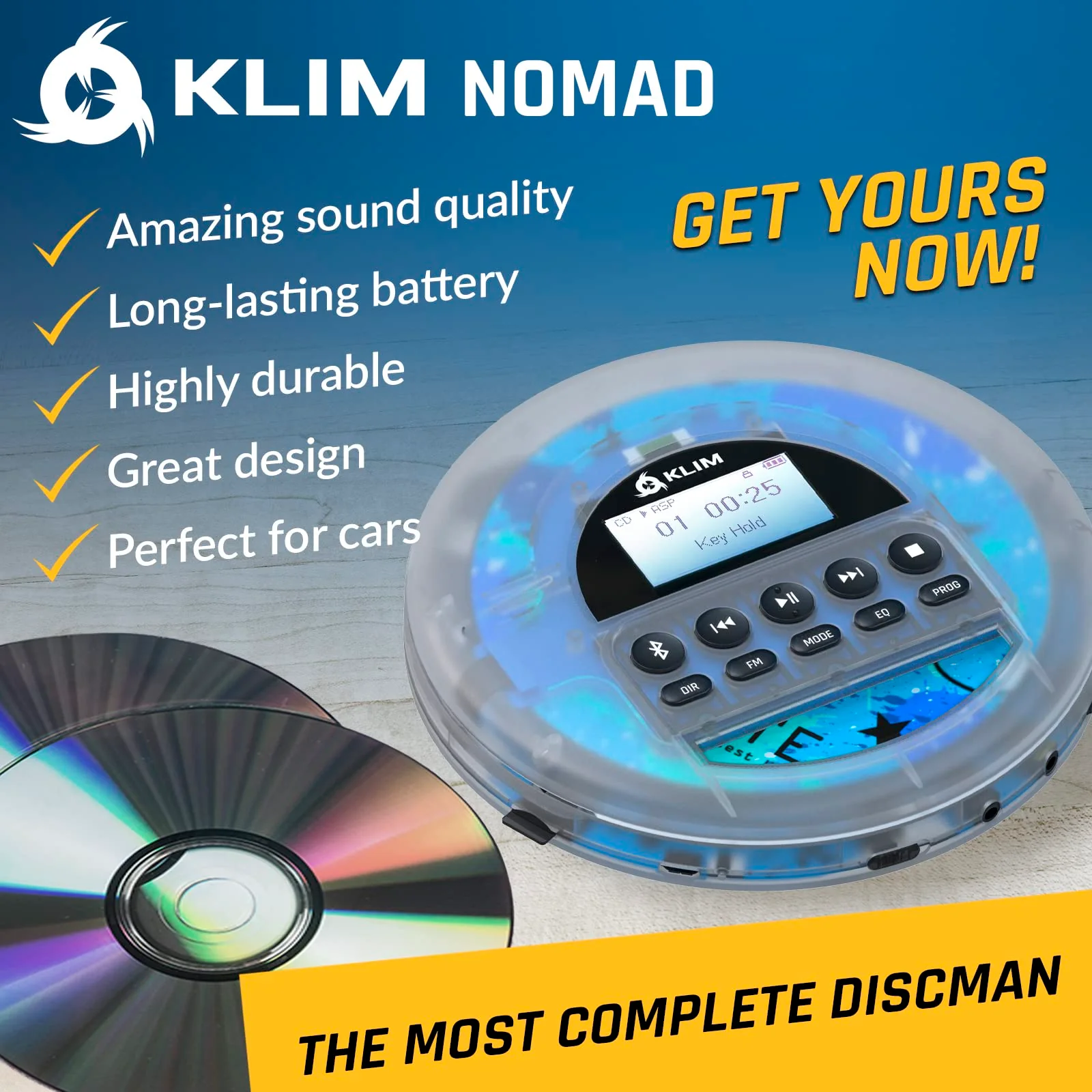 KLIM Nomad Transparent - New 2024 - Portable CD Player Walkman with Long-Lasting Battery - Includes Headphones - Radio FM - MP3 CD Player Portable - TF Card Radio FM Bluetooth - Ideal for Cars Clear - Image 2
