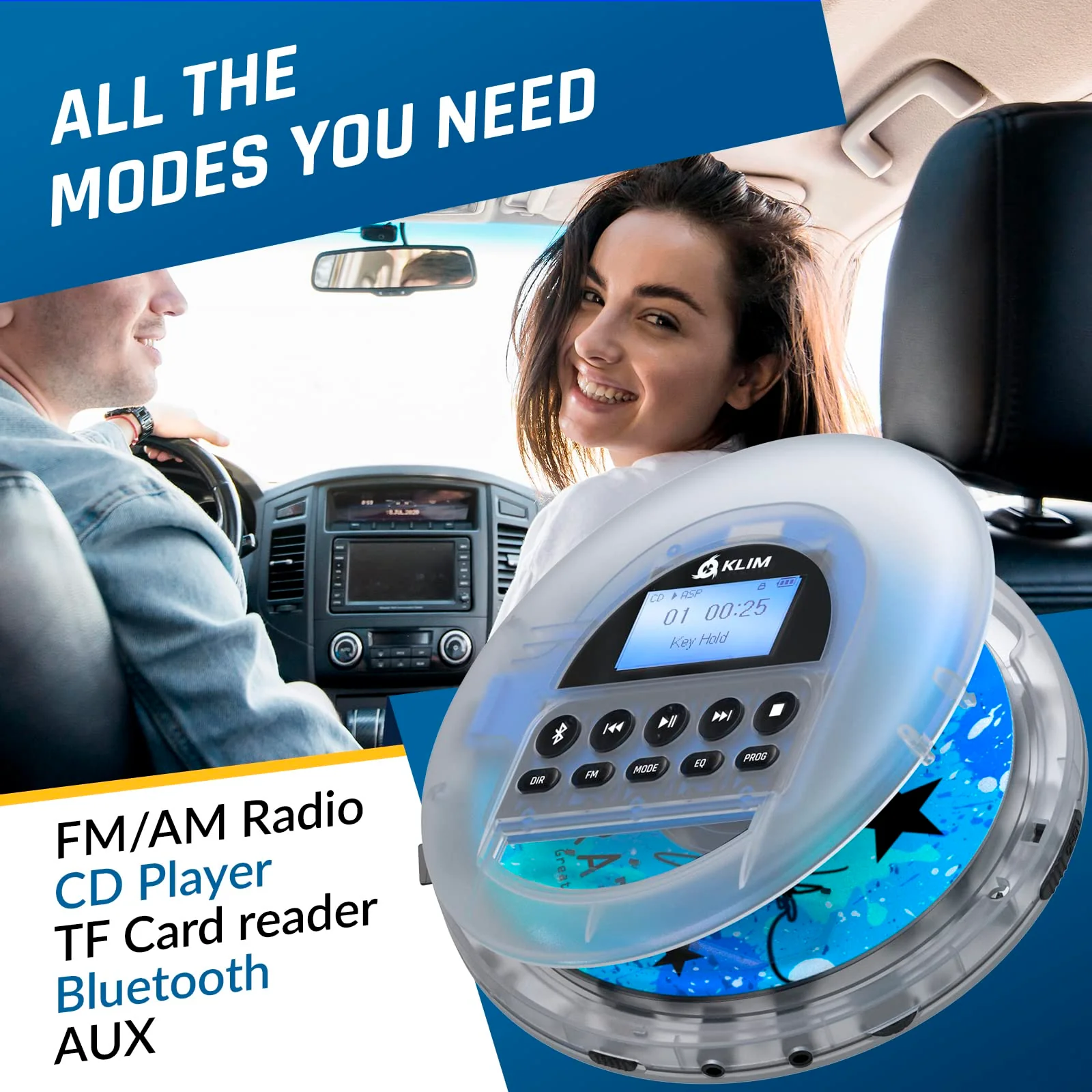 KLIM Nomad Transparent - New 2024 - Portable CD Player Walkman with Long-Lasting Battery - Includes Headphones - Radio FM - MP3 CD Player Portable - TF Card Radio FM Bluetooth - Ideal for Cars Clear - Image 3