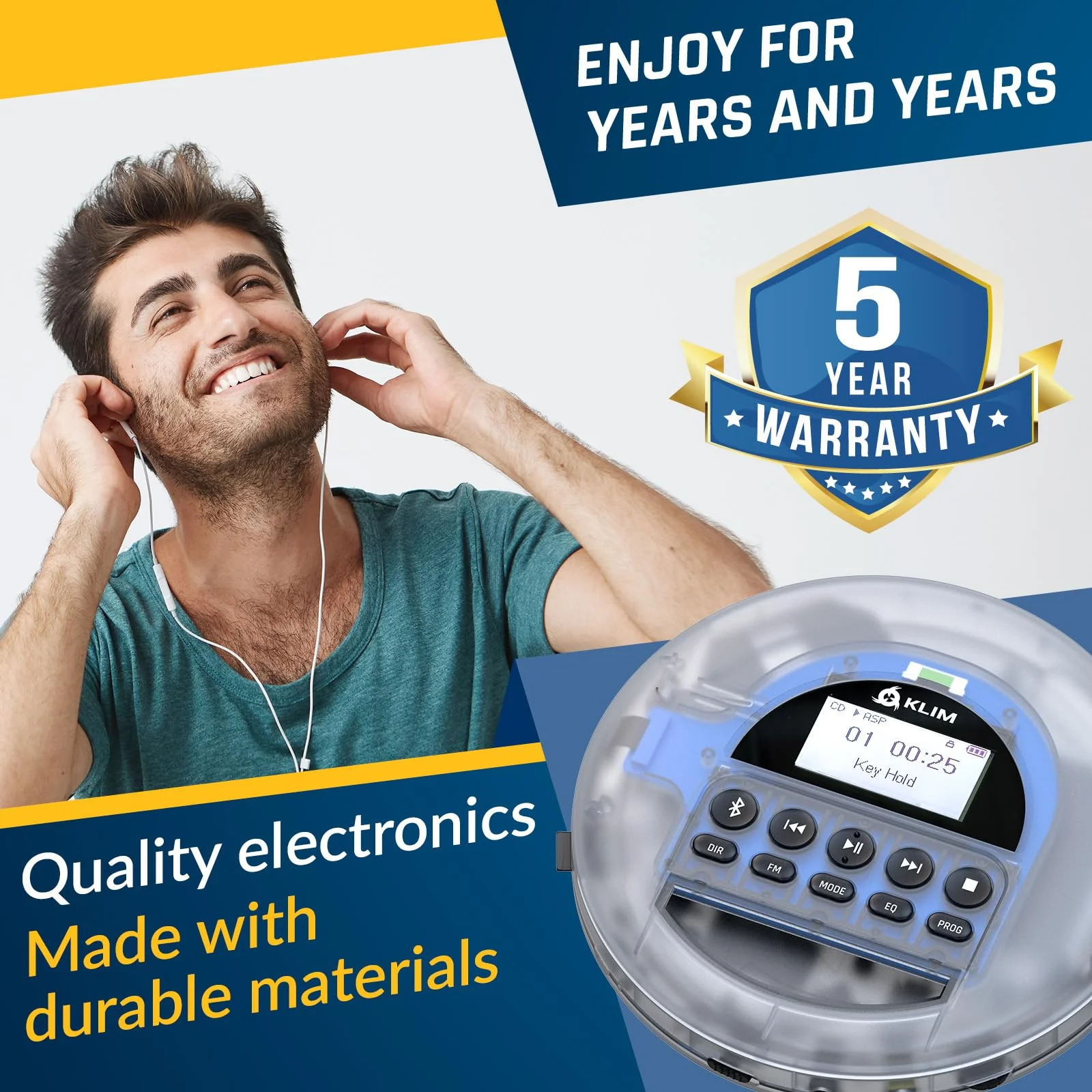 KLIM Nomad Transparent - New 2024 - Portable CD Player Walkman with Long-Lasting Battery - Includes Headphones - Radio FM - MP3 CD Player Portable - TF Card Radio FM Bluetooth - Ideal for Cars Clear - Image 4