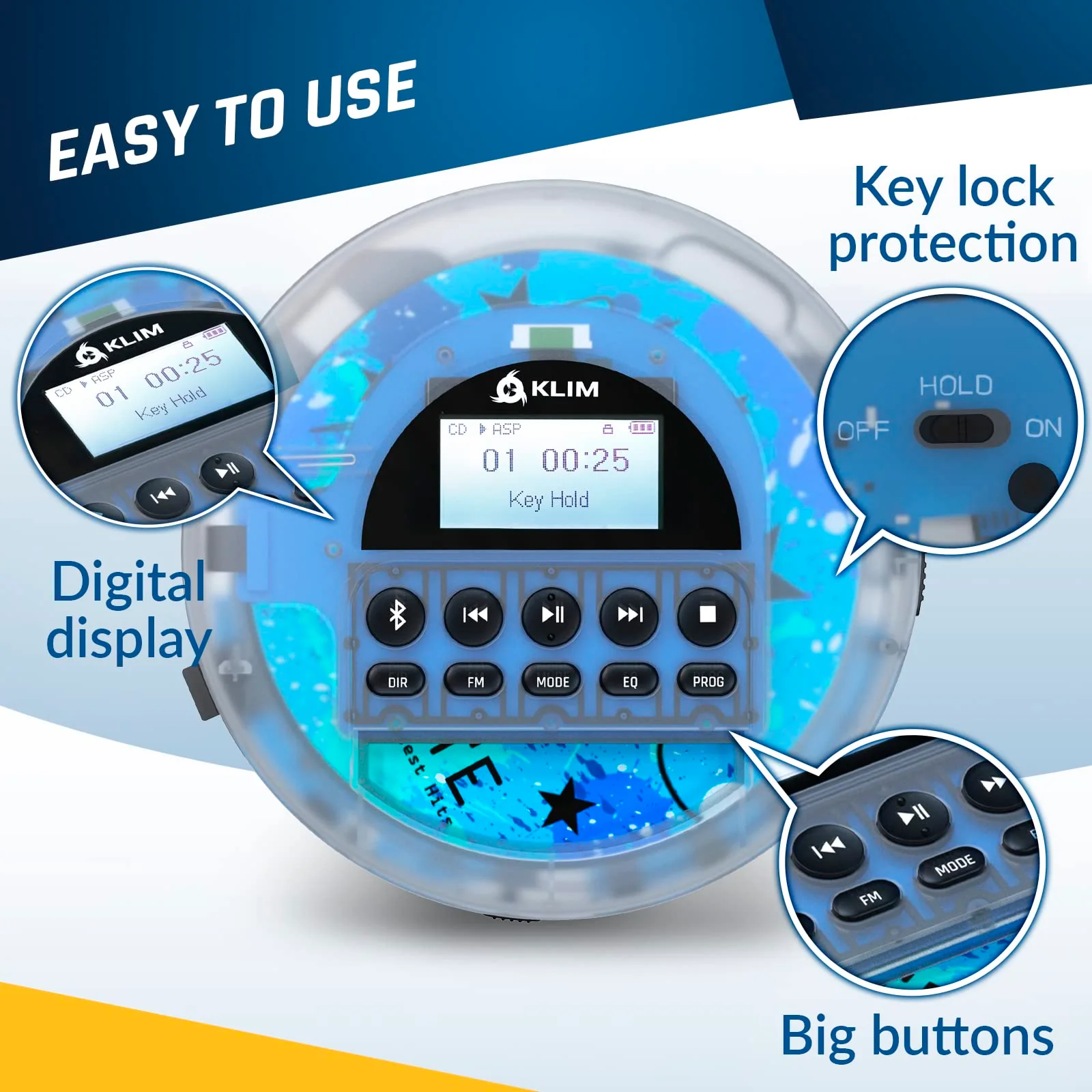 KLIM Nomad Transparent - New 2024 - Portable CD Player Walkman with Long-Lasting Battery - Includes Headphones - Radio FM - MP3 CD Player Portable - TF Card Radio FM Bluetooth - Ideal for Cars Clear - Image 5