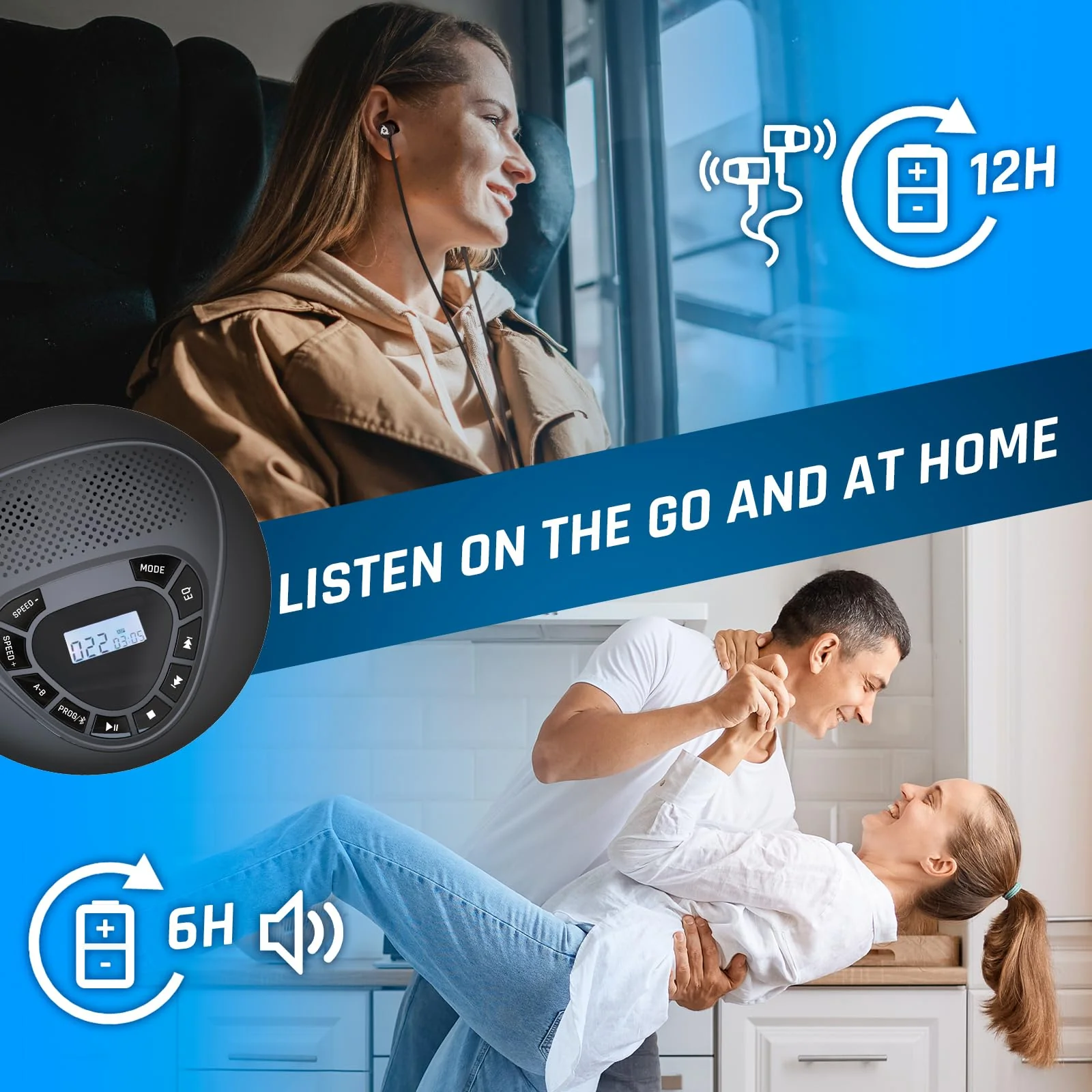 KLIM Speaker + Bluetooth CD Player with Speakers + NEW 2024 + Discman + Rechargeable Battery + Portable CD Player with Headphones + CD Player Portable + SD Card + AUX + Ideal for Car, Home With Bluetooth - Image 4