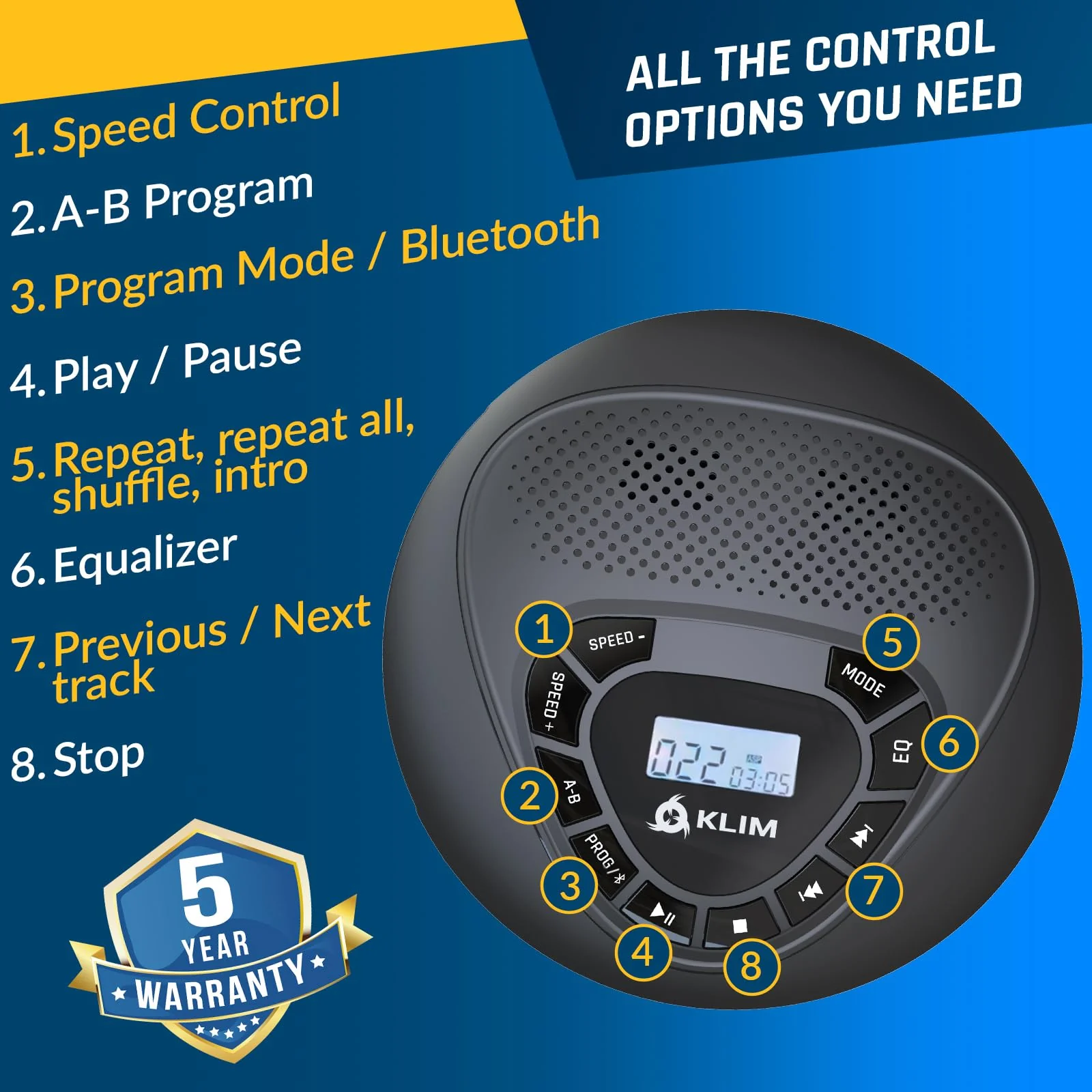 KLIM Speaker + Bluetooth CD Player with Speakers + NEW 2024 + Discman + Rechargeable Battery + Portable CD Player with Headphones + CD Player Portable + SD Card + AUX + Ideal for Car, Home With Bluetooth - Image 7