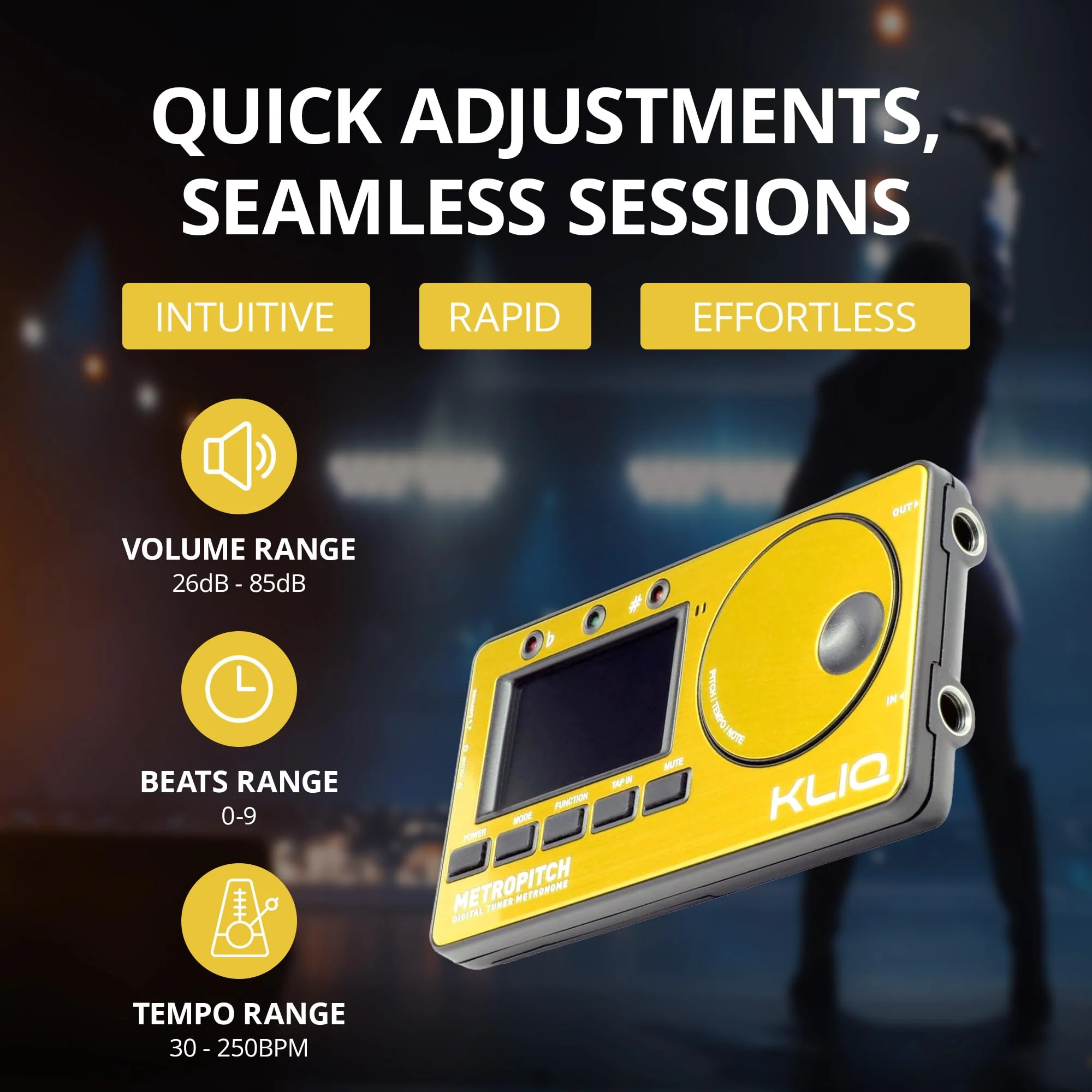 KLIQ MetroPitch - Metronome Tuner for All Instruments - with Guitar, Bass, Violin, Ukulele, and Chromatic Tuning Modes (MetroPitch, Gold) - Image 5