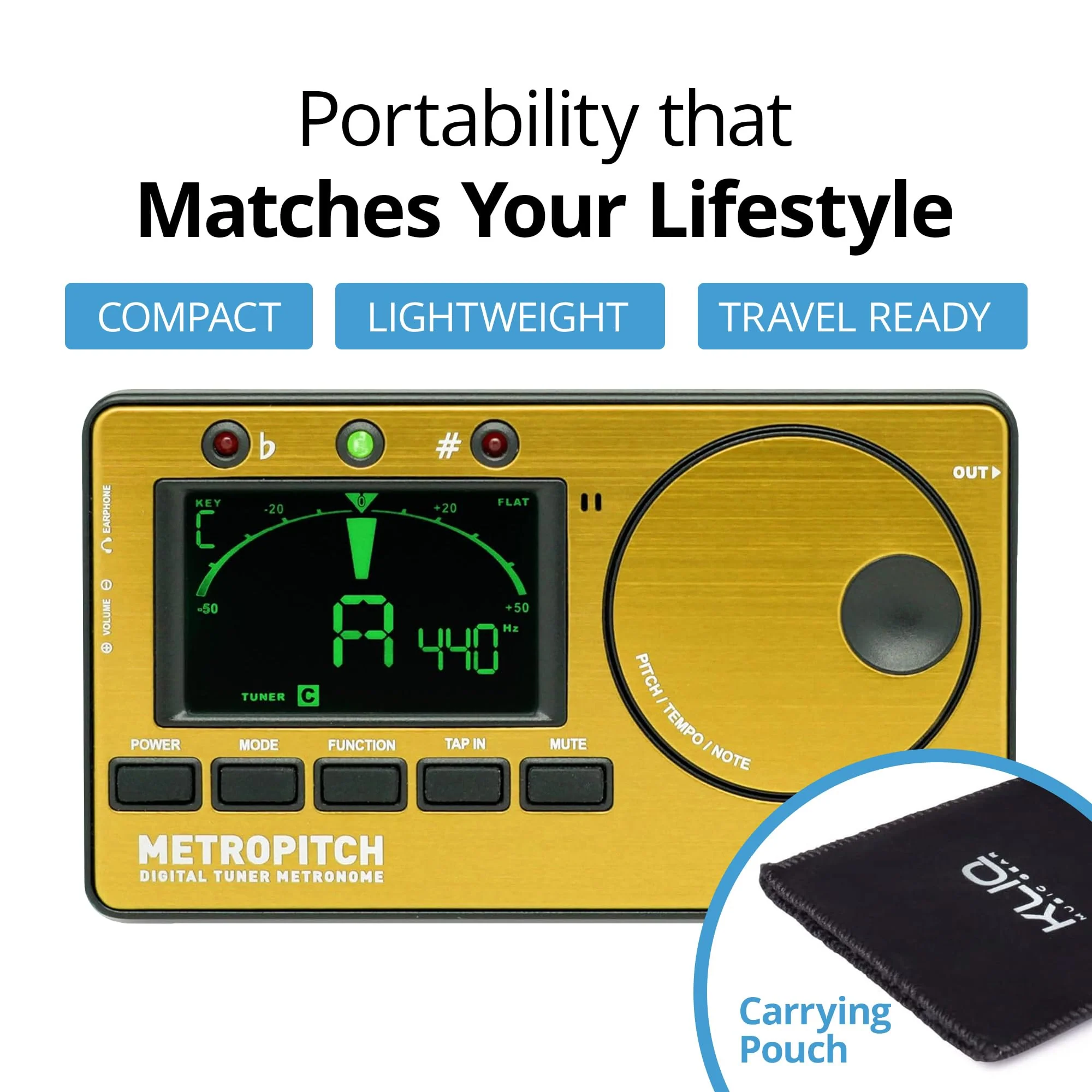 KLIQ MetroPitch - Metronome Tuner for All Instruments - with Guitar, Bass, Violin, Ukulele, and Chromatic Tuning Modes (MetroPitch, Gold) - Image 6