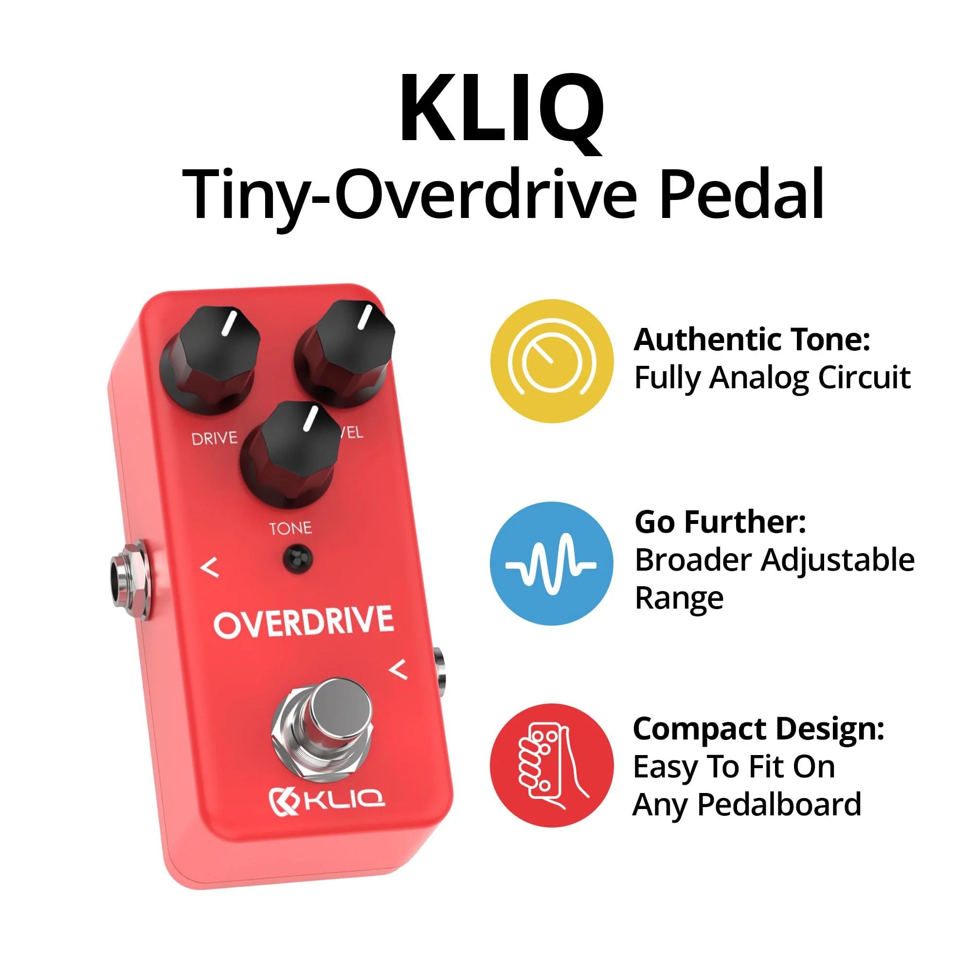 KLIQ Tiny-Overdrive Effect Pedal for Guitar & Bass Overdrive (Red) - Image 2