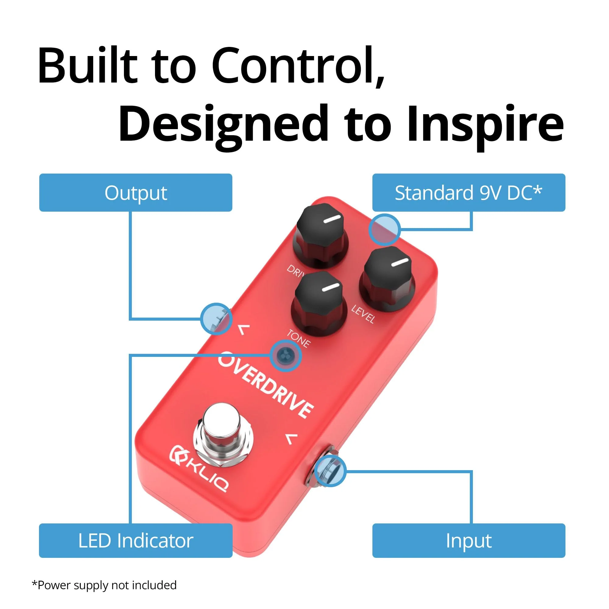 KLIQ Tiny-Overdrive Effect Pedal for Guitar & Bass Overdrive (Red) - Image 3