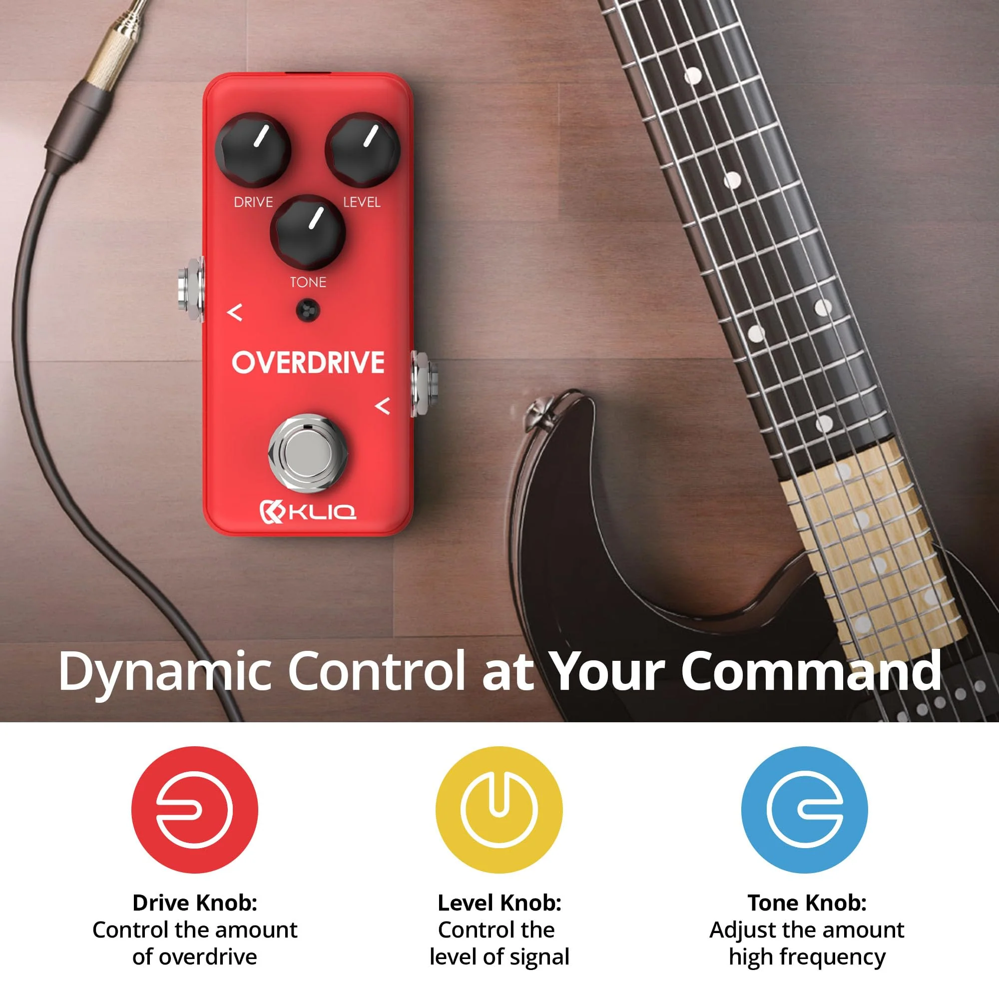 KLIQ Tiny-Overdrive Effect Pedal for Guitar & Bass Overdrive (Red) - Image 4