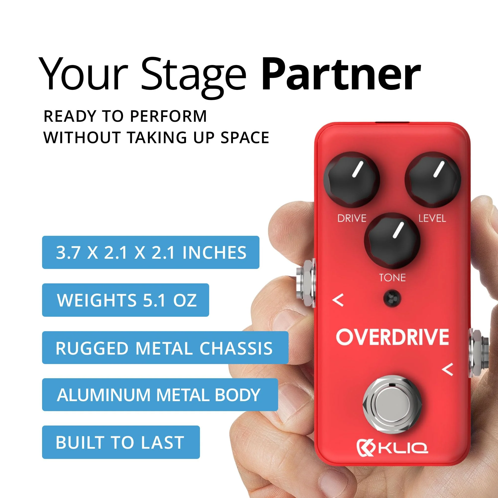 KLIQ Tiny-Overdrive Effect Pedal for Guitar & Bass Overdrive (Red) - Image 6