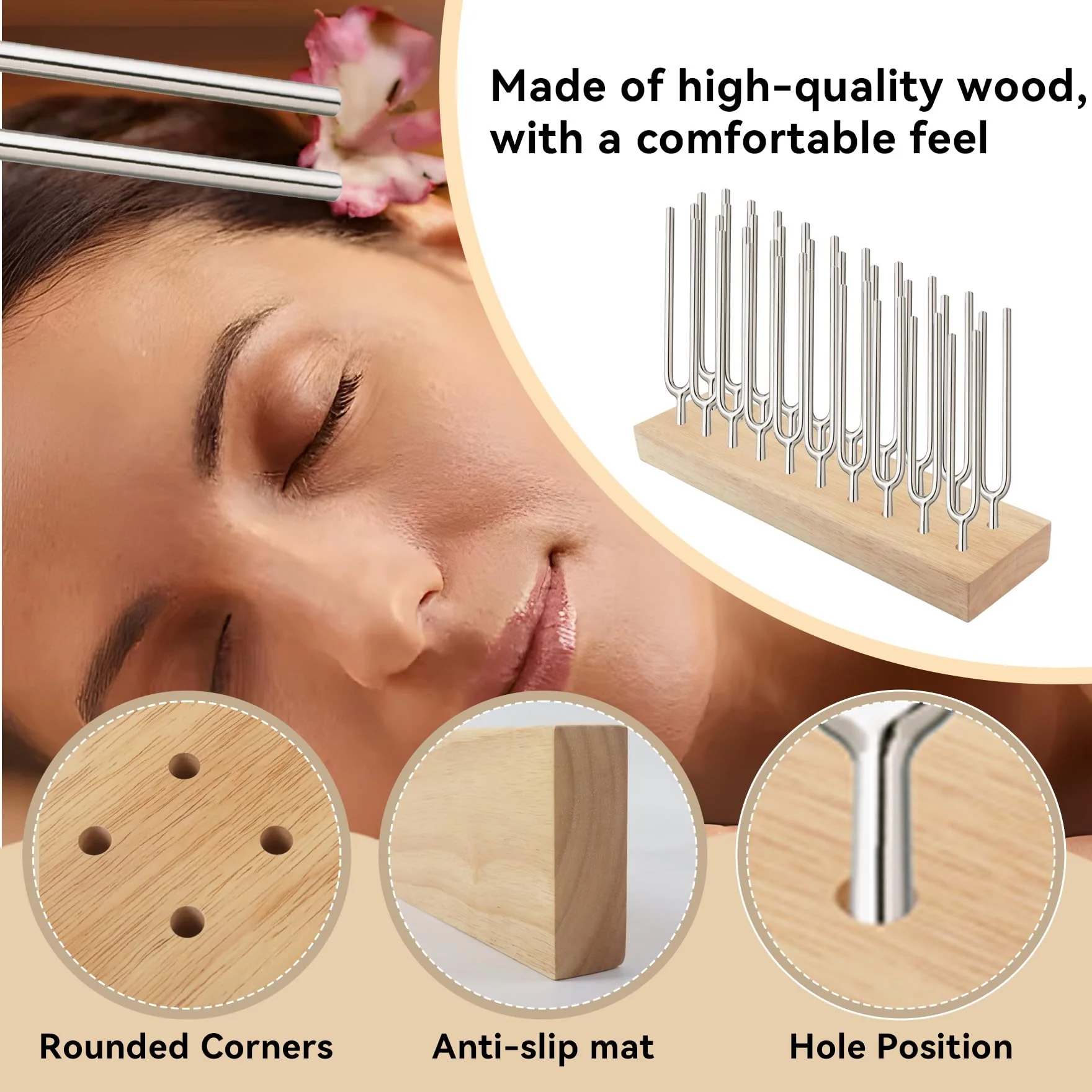 Klmnop Tuning Fork Holder, Wooden Tuning Fork Storage Rack Holds Up to 20 Tuning Forks for Convenient Storage(Fork Not Include) Natural - Image 3