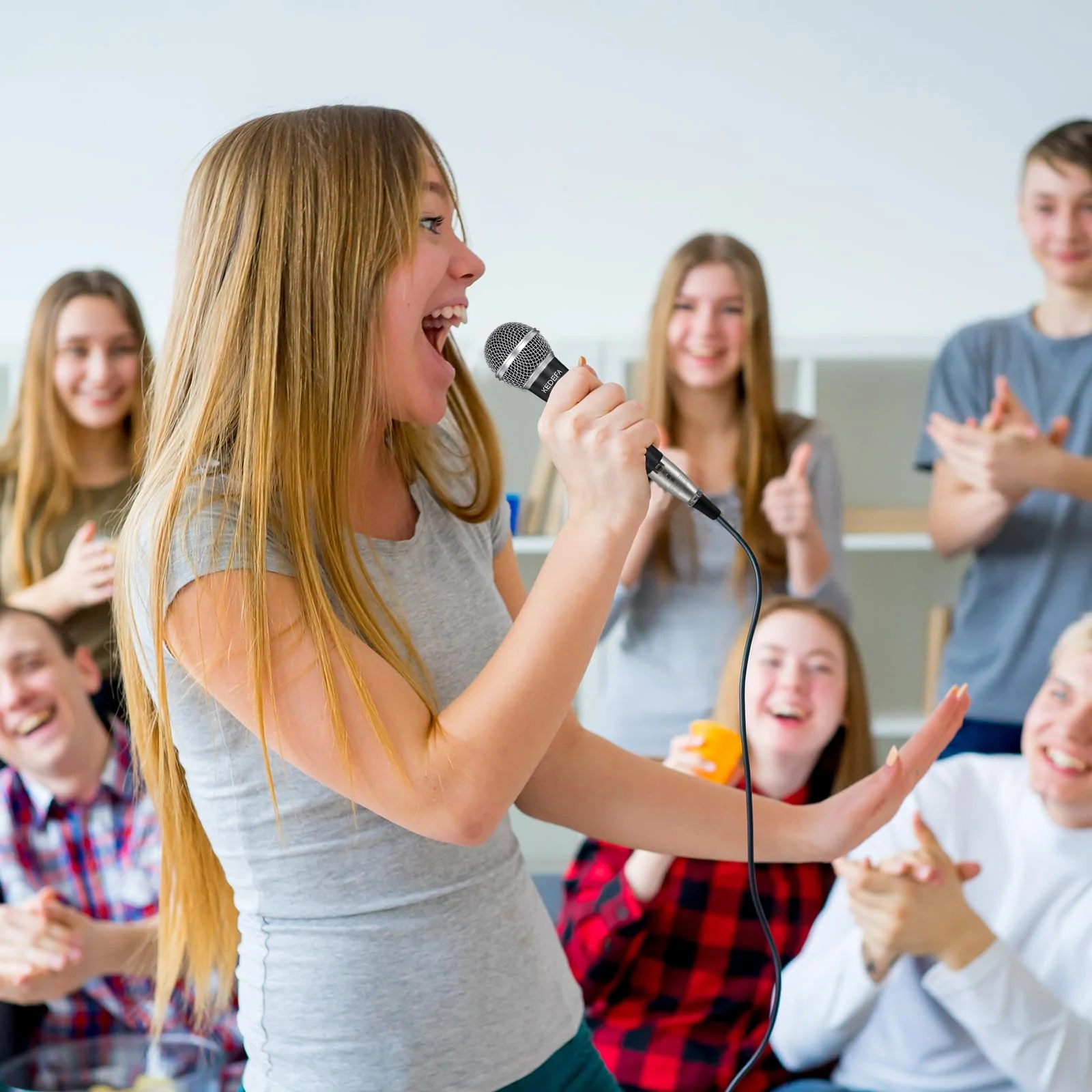 KM58 Handheld Wired Karaoke Microphone, Cardioid Dynamic Vocal Mic with 13.12ft Detachable XLR Audio Cable and ON/Off Switch, for Karaoke Singing Machine, Speaker - Image 5