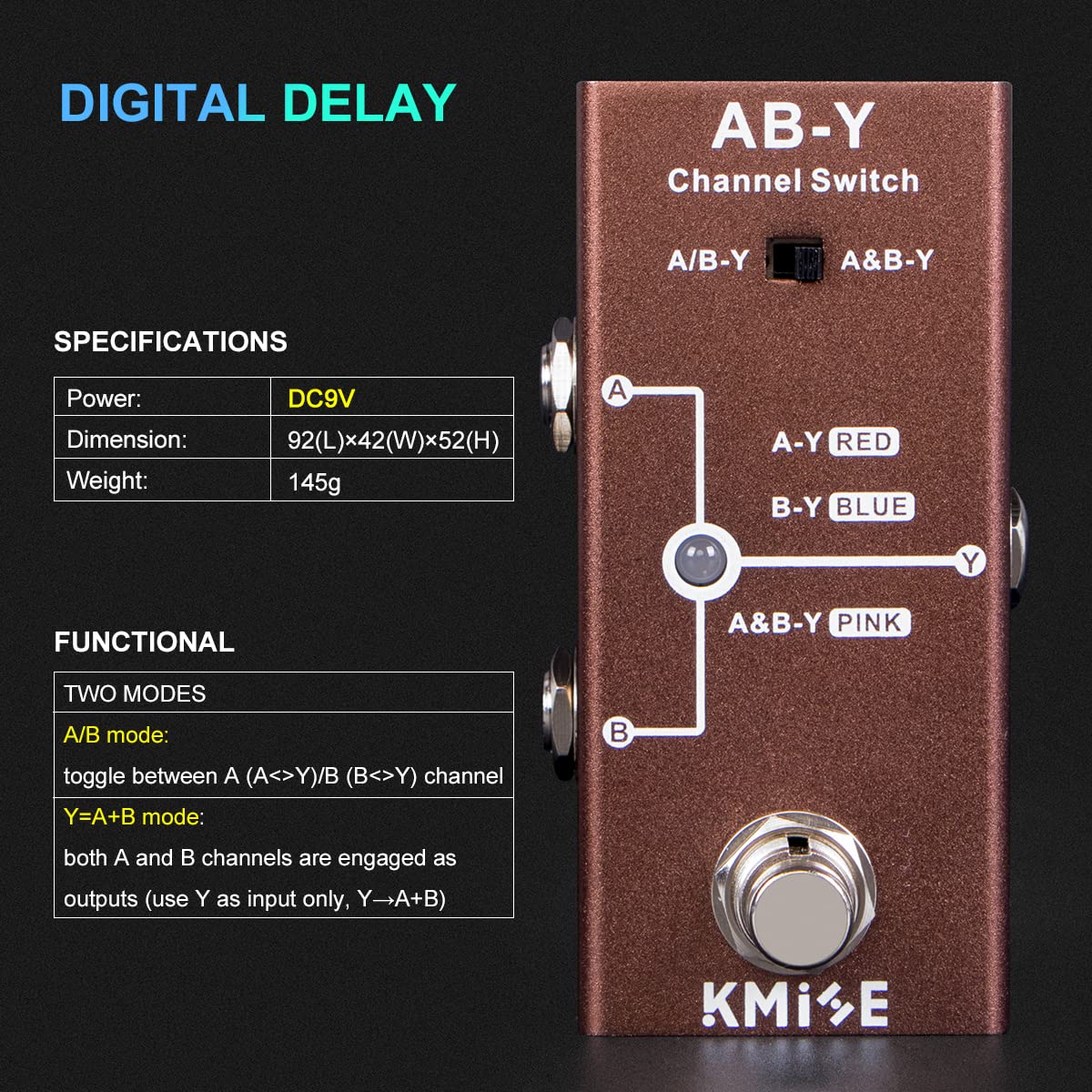 Kmise ABY Pedal,Box Line Selector AB Switch,Electric Guitar Effects Pedal Mini Single Type DC 9V True Bypass - Image 3