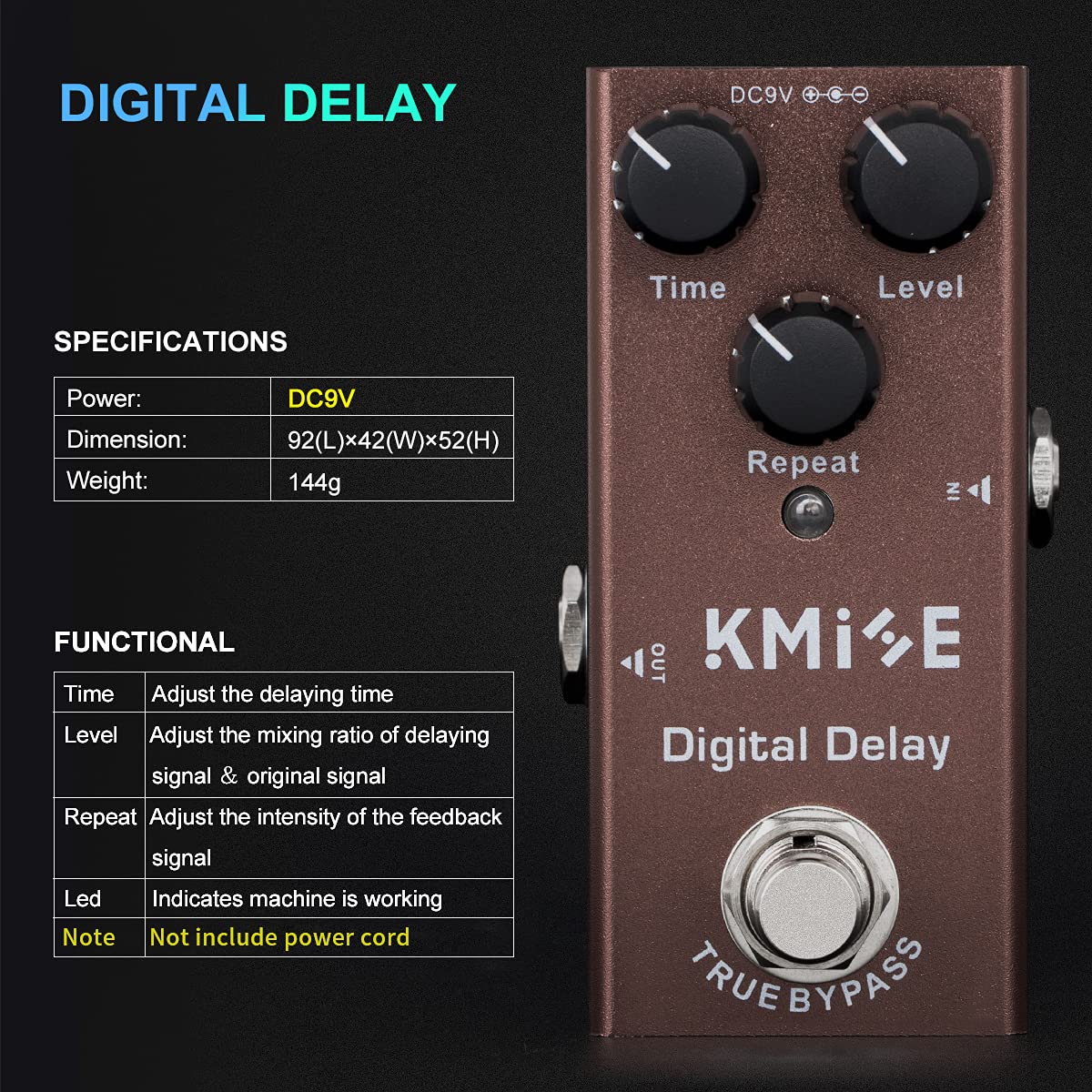 Kmise Digital Delay Electric Guitar Effects Pedal Mini Single Type DC 9V True Bypass - Image 5