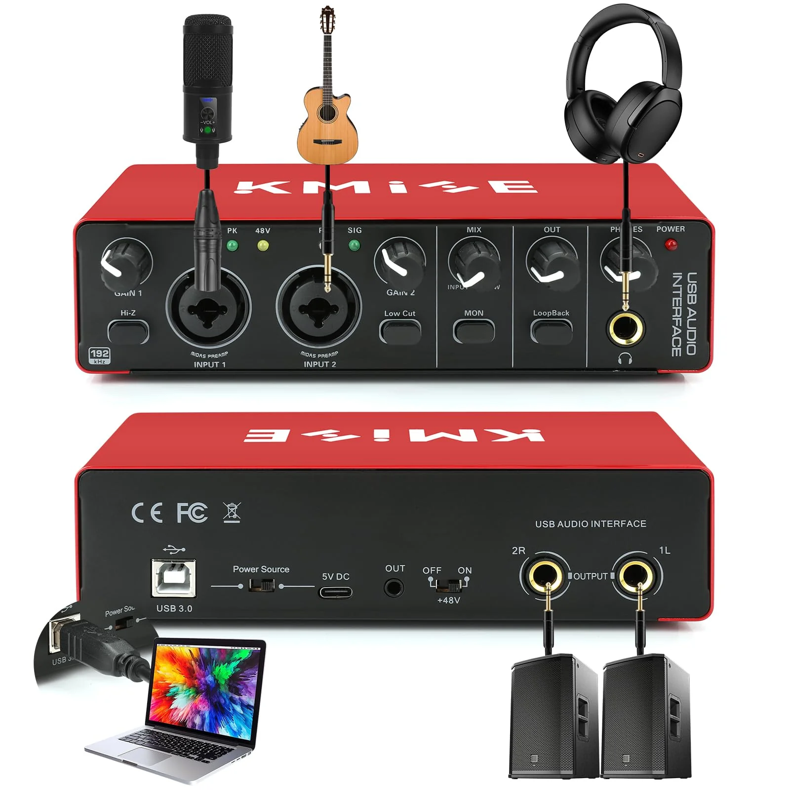 Kmise USB Audio Interface for Guitarists, Vocalists, Podcasters or playback studio quality sound - Image 2