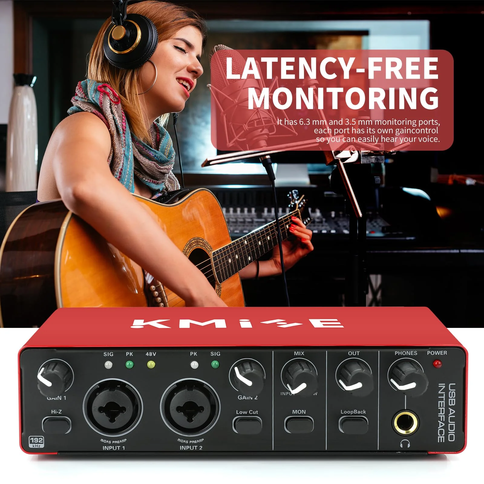 Kmise USB Audio Interface for Guitarists, Vocalists, Podcasters or playback studio quality sound - Image 3