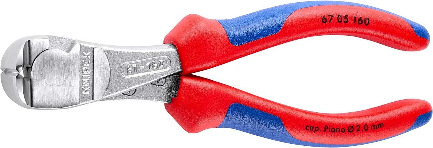 Knipex 67 05 160 Heavy Duty End Cutters Chrome-Plated with Multi-Component Sleeves 160 mm With Multi-component Sleeves, Blue/Red - Image 3