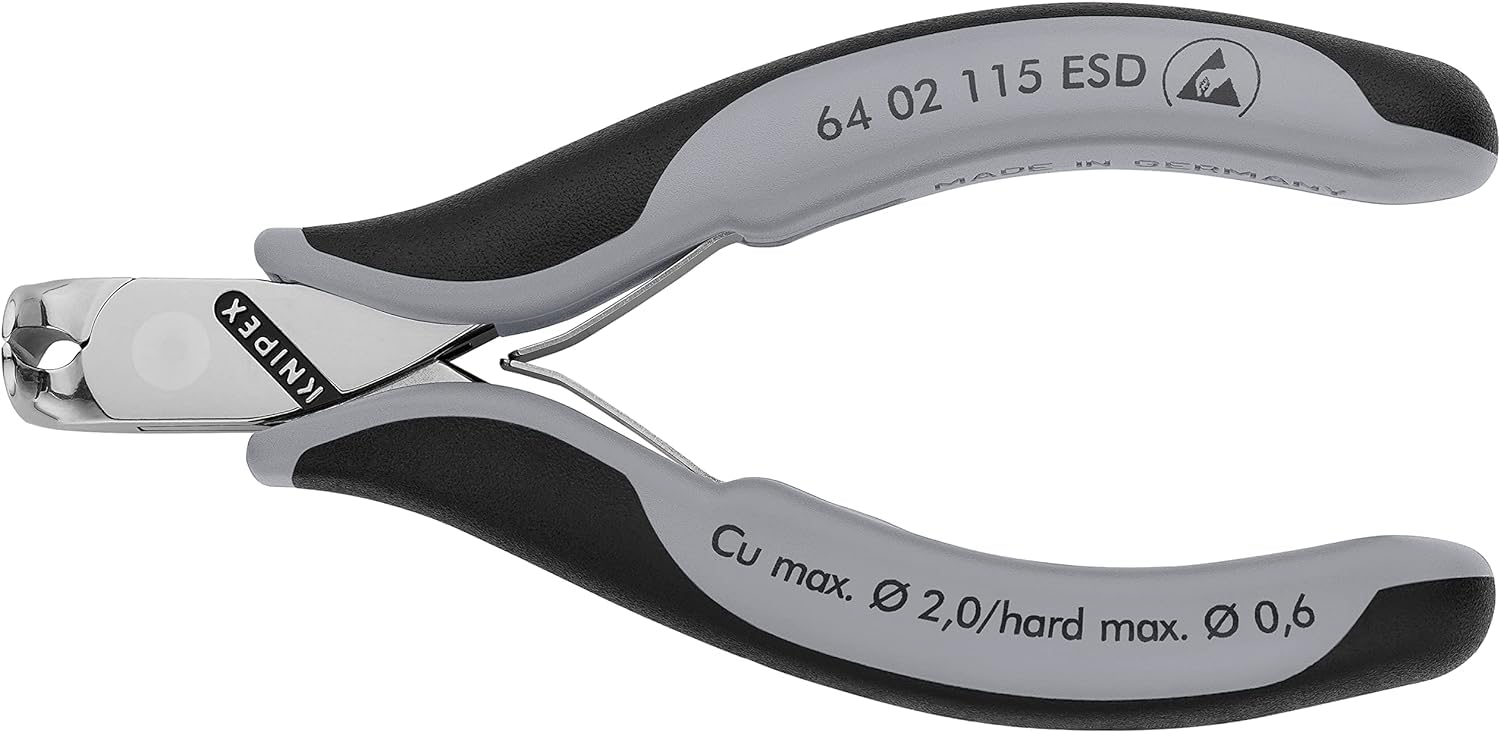 KNIPEX Electronic End Cutting Pliers ESD with Multi-Component Sleeves 115 mm 64 02 115 ESD Without facet 130 mm - Image 3