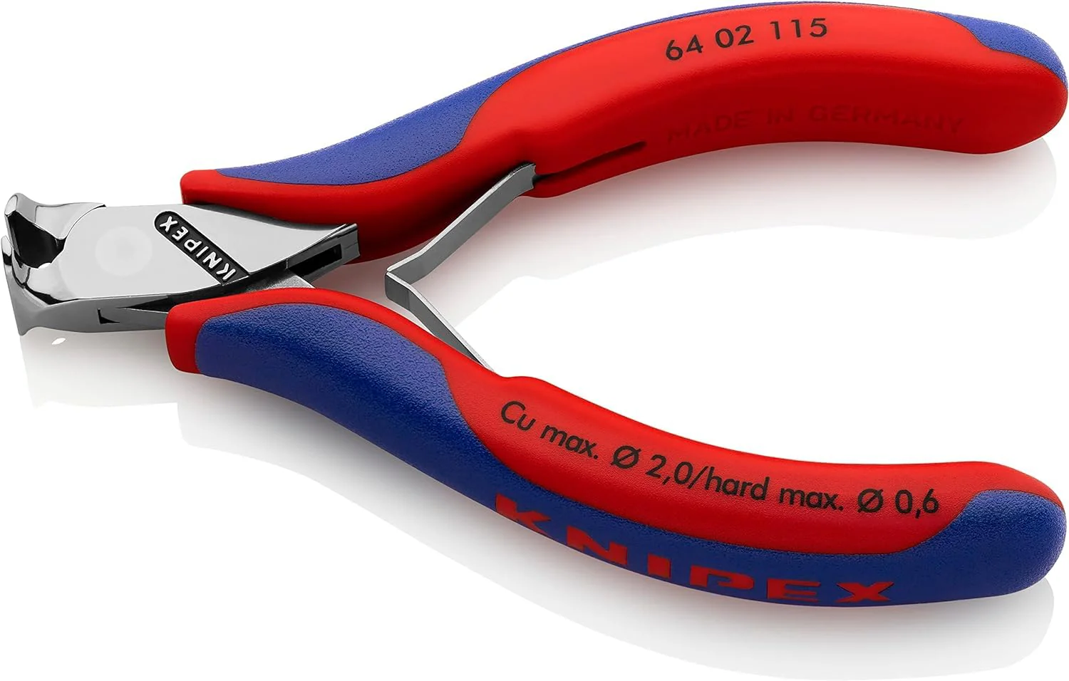 KNIPEX Electronics End Cutting Pliers with Multi-Component Sleeves 115 mm 64 02 115 With Multi-component Sleeves, Blue/Red With facet - Image 2