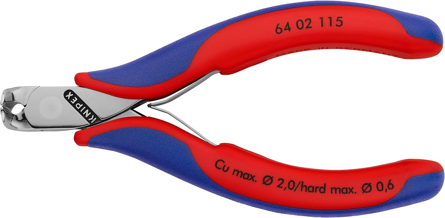 KNIPEX Electronics End Cutting Pliers with Multi-Component Sleeves 115 mm 64 02 115 With Multi-component Sleeves, Blue/Red With facet - Image 3