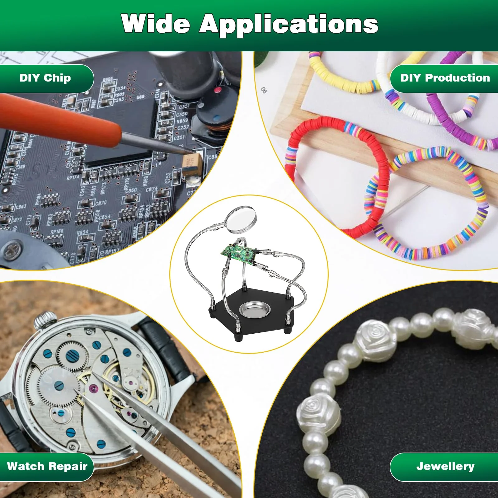 Knpwer Lötstation Helping Hands mit Lupe,Magnetische Helfende Hand, Lötende Dritte Hände,mit 3 x Lupe Arme Helfer für PCB Crafts Uhr - Image 6