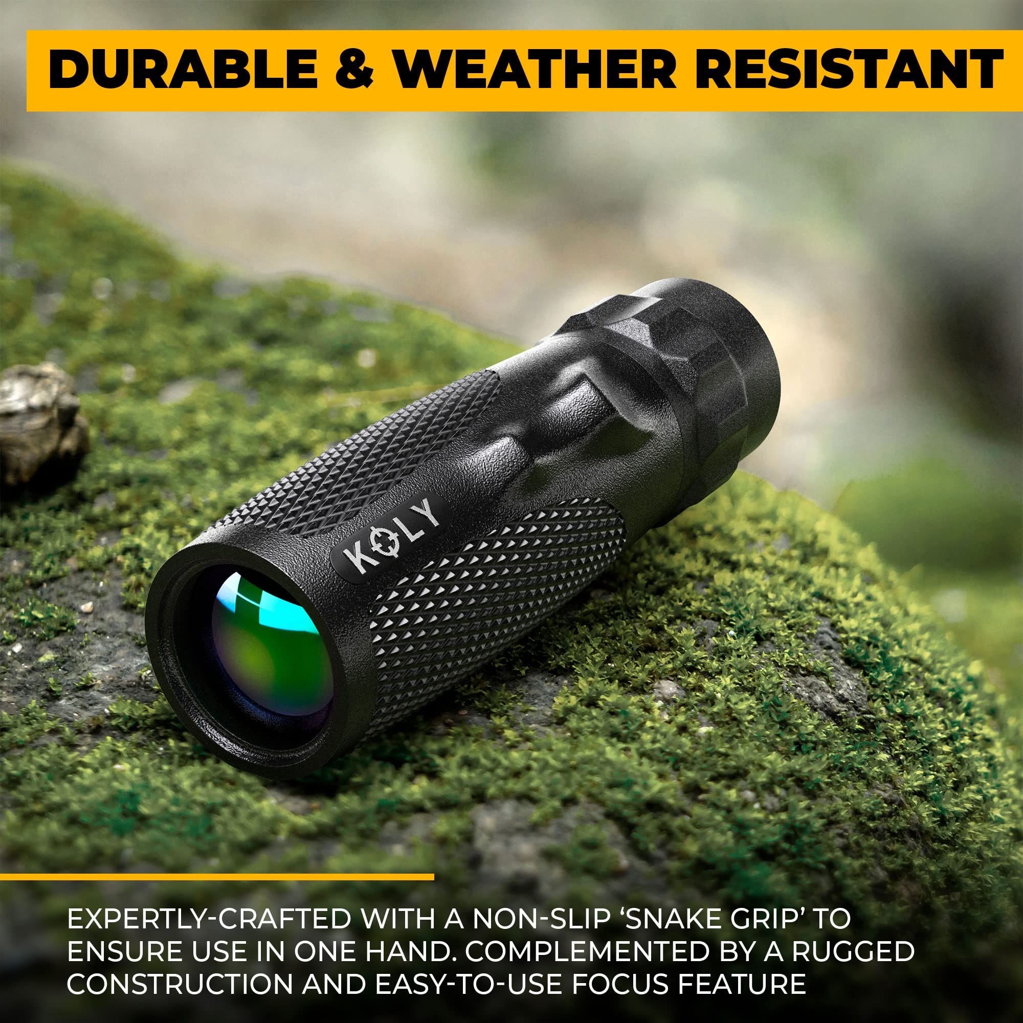 Koly BAK-4 Prism 10X25 Monocular Telescope, Compact Weather Resistant Scope with Snake Skin Grip, Designed for Bird Watching, Hiking, Hunting, Archery, and More, 10X Magnification, Black - Image 3