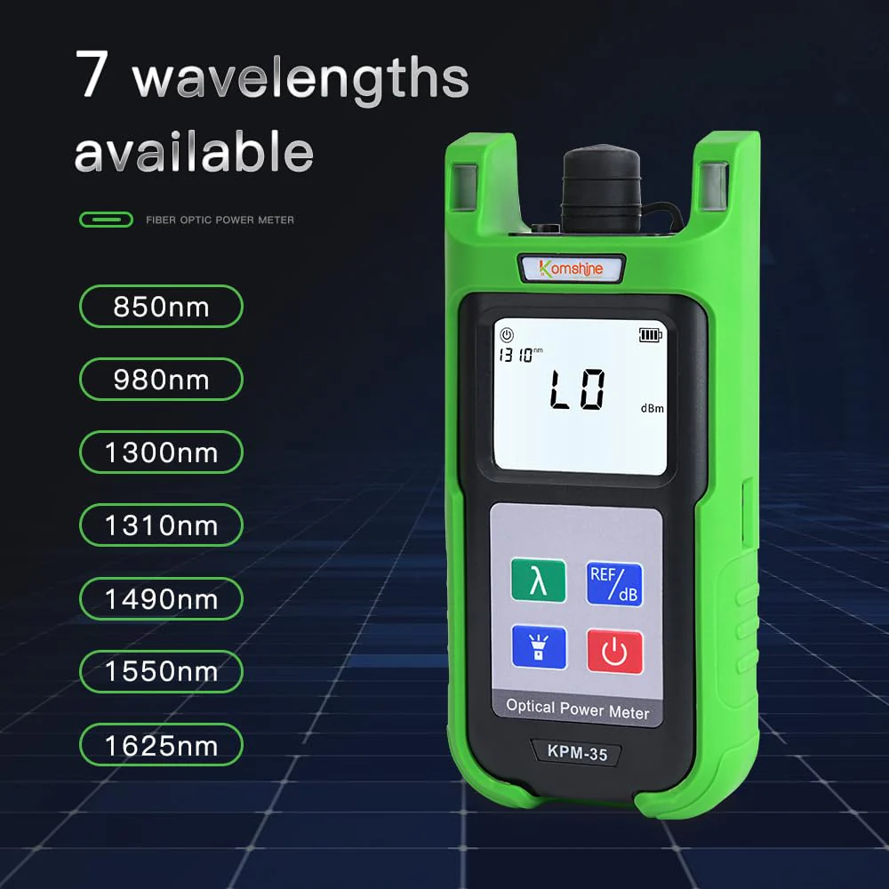 Komshine KPM-35 Fiber Optic Cable Tester Portable Optical Fiber Power Meter with 7 Wavelengths 850nm-1625nm+Measurement Range -70~+10dBm+2.5mm Universal Interface+Self Calibration - Image 4