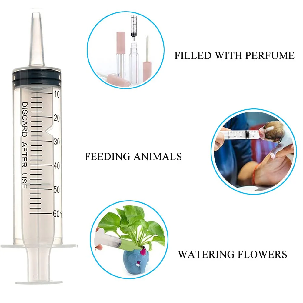 KOMUNJ Large Plastic Syringe with 1 Hose for Engine Oil Liquid Animal Feeding Experiments Industrial Use (60 ml) 60 ml - Image 2