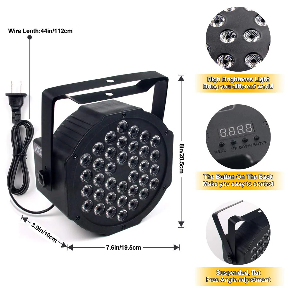 KOOT Stage Lights, 36 X 1W DJ Par Light 7 Channel with Remote and DMX512 Controller Sound Activated RGB Party Lights for Wedding Disco Church Bar - Image 4