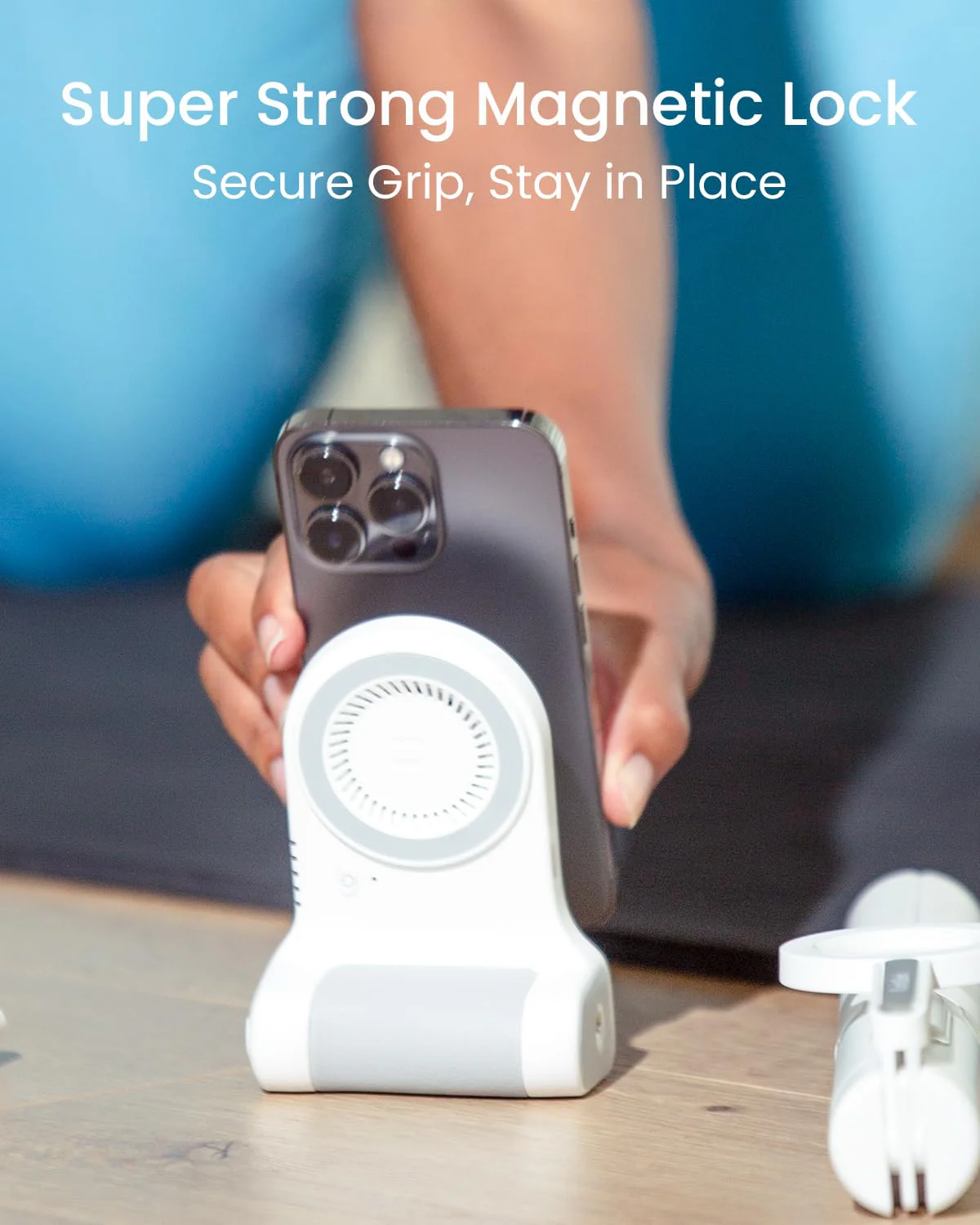 KraftGeek Magnetic Phone Stand Camera Grip with Wireless Charging & Bluetooth Shutter, Stand for iPhone, Ergonomic Handle for Vlogging, Selfies & Video Calls White - Image 2
