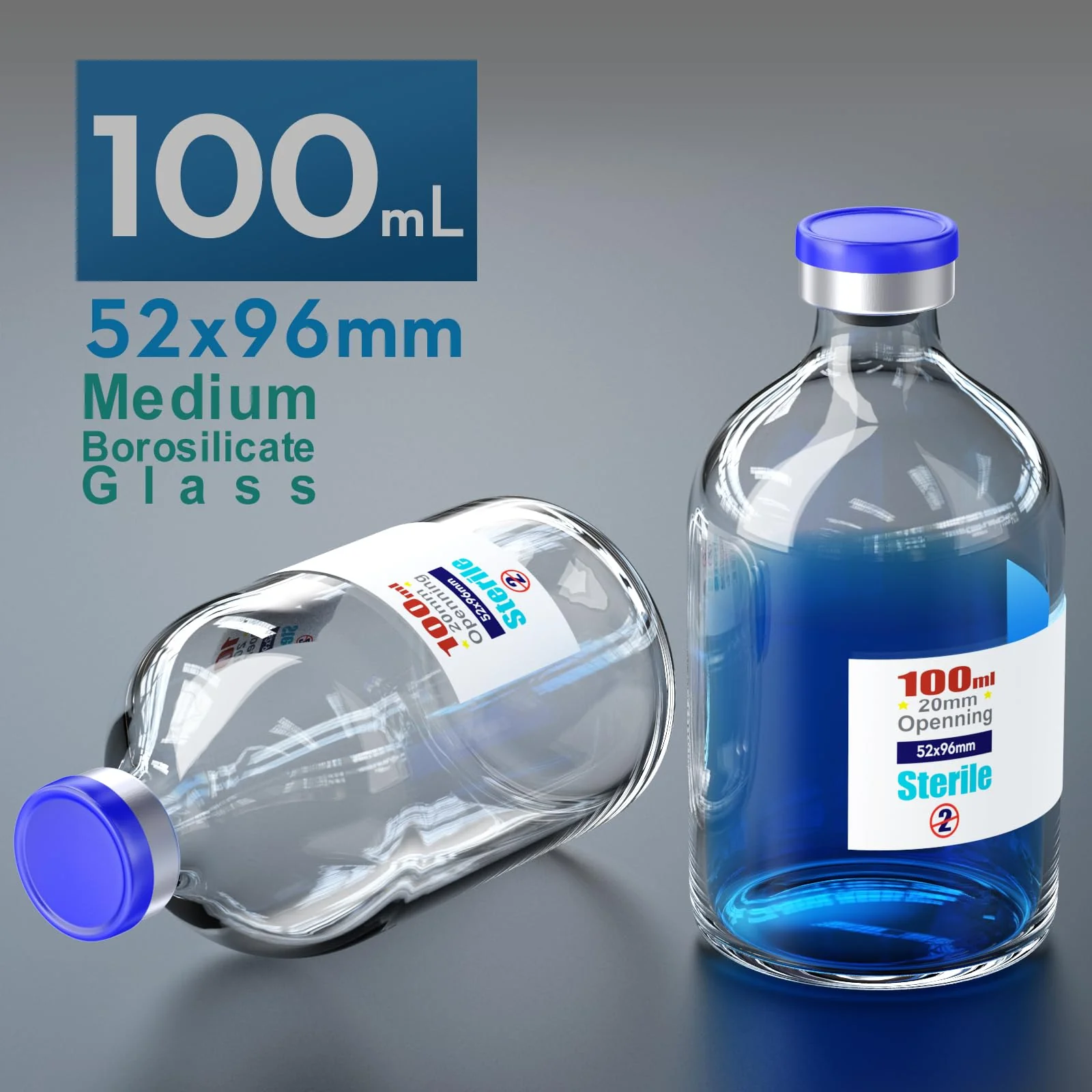 Ks-Tek Sterile Empty Vials with Self Healing Injection Port,with Flip Off Aluminum Cap,Sterile Package (100ml,4) 100ml 4 - Image 2