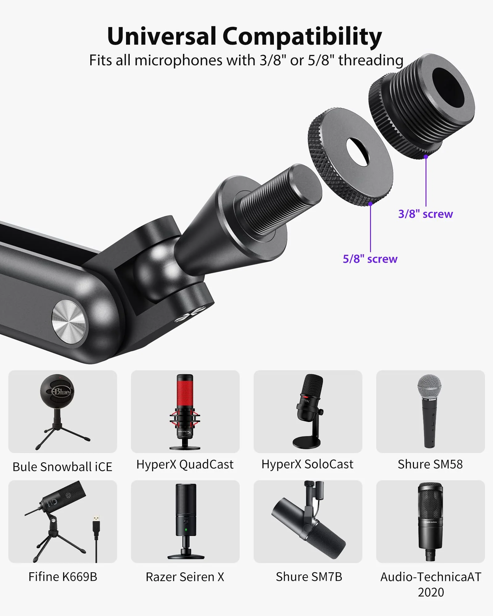 KU XIU Aluminum Alloy Boom Arm Microphone Stand for Desk, Three-Section Adjustable Mic Arm Mount with Cable Management Channels for Desktop Podcasting, Recording, Streaming, Gaming, Home Office-Gray - Image 6