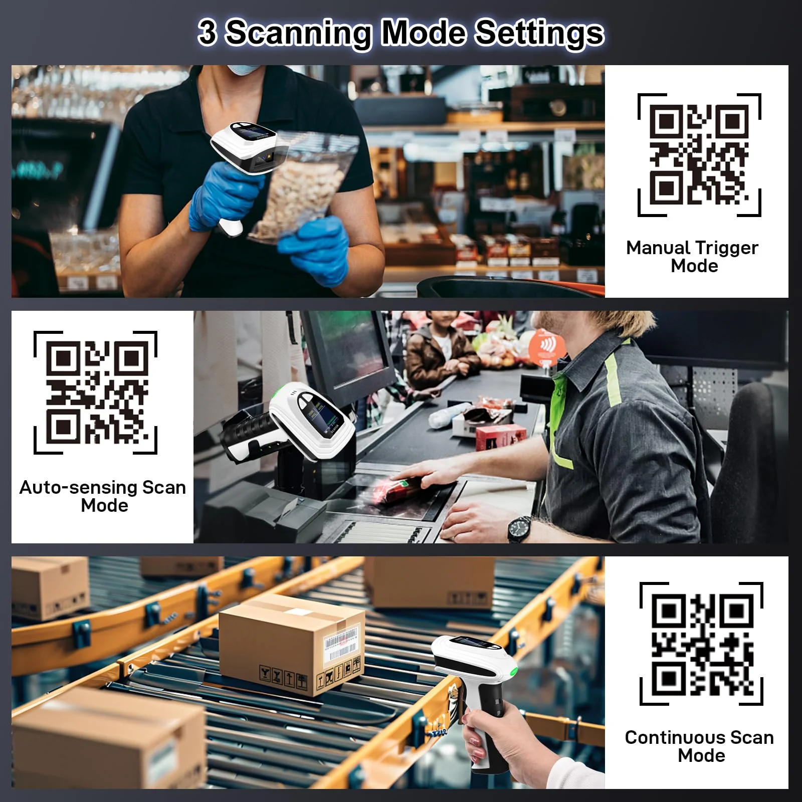 KUIIYER 1D QR 2D Barcode Scanner, Bluetooth Wireless Bar Code Scanners with Setting Keypad & LCD Screen Display & AI Voice, Handheld Barcode Reader for iPhone, Android, iPad, Tablet, Computers & POS Bluetooth Barcode Scanner - Image 6